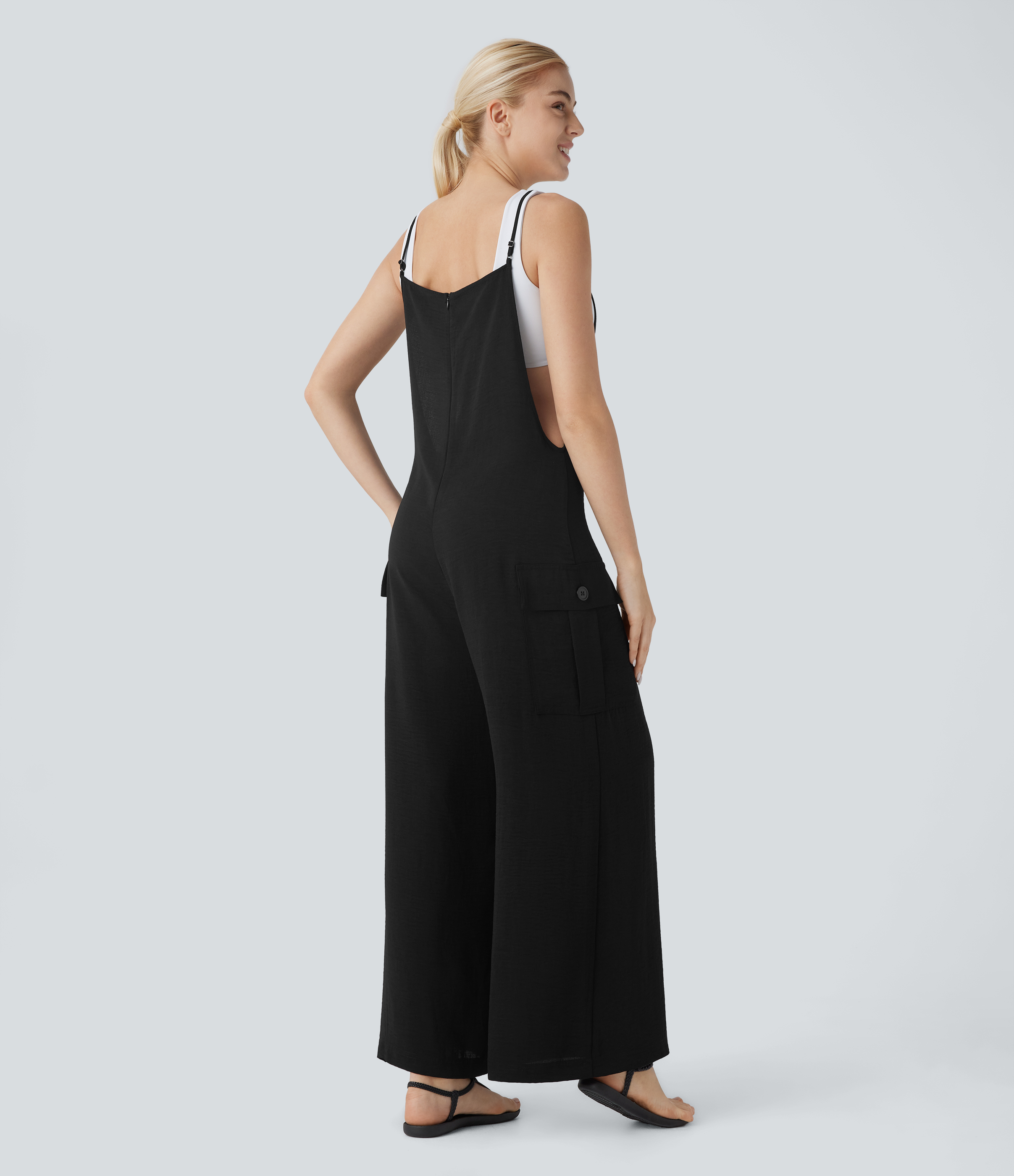 Black Mono lino bolsillo lateral cremallera invisible correa ajustable / 2