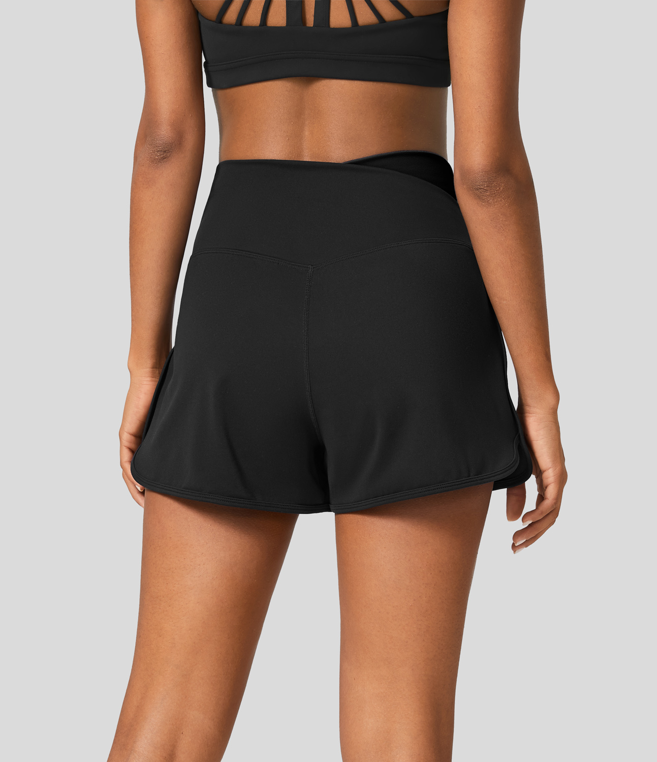 Halara Softlyzeroв„ў Plush High Waisted Crossover Color Block Curved Hem Yoga Shorts Gym Short - Black - M booty shorts compression shorts 