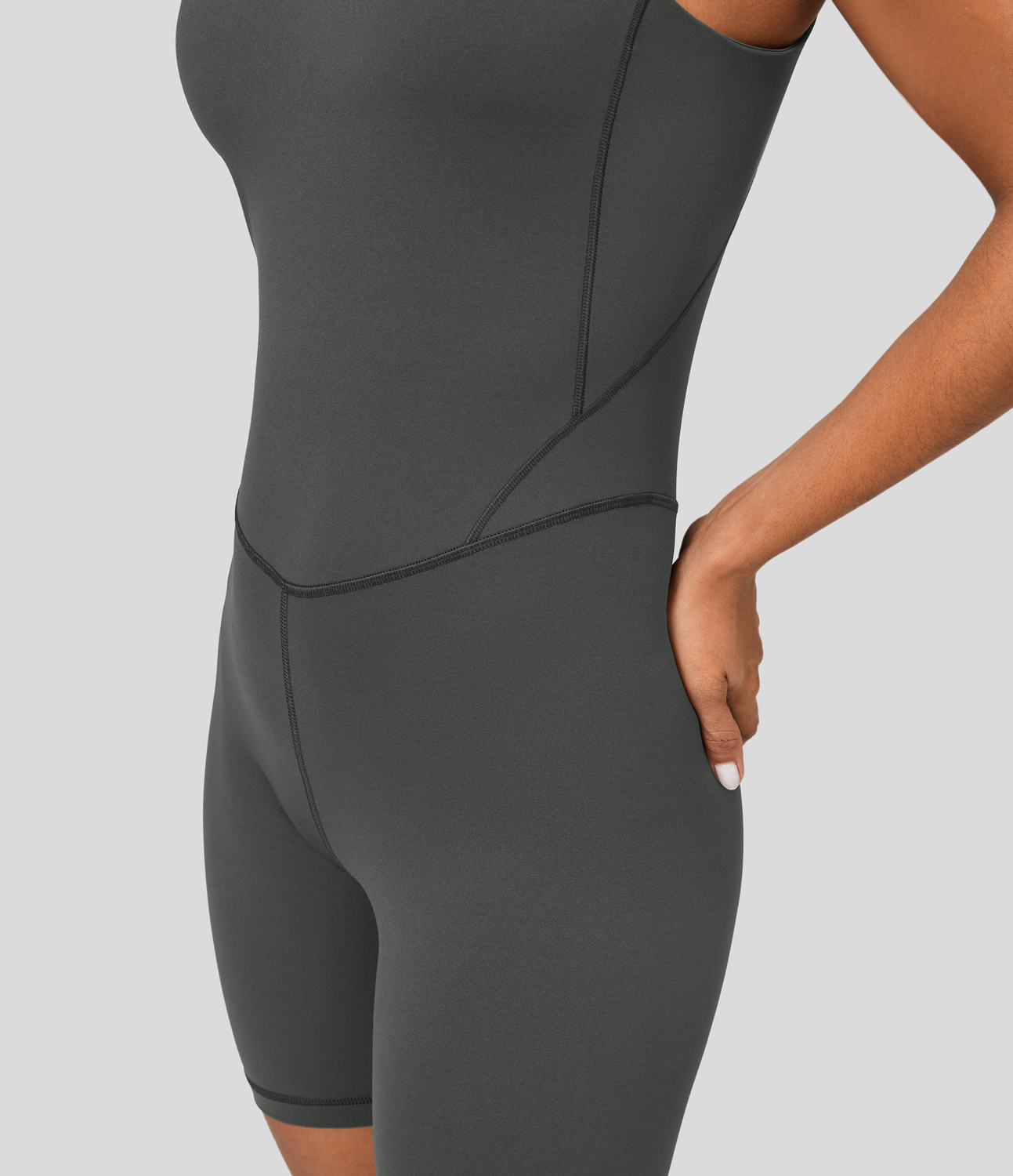 

Halara Padded V Neck Backless Yoga Jumpsuit Workout Dress - Dark Jade Grey