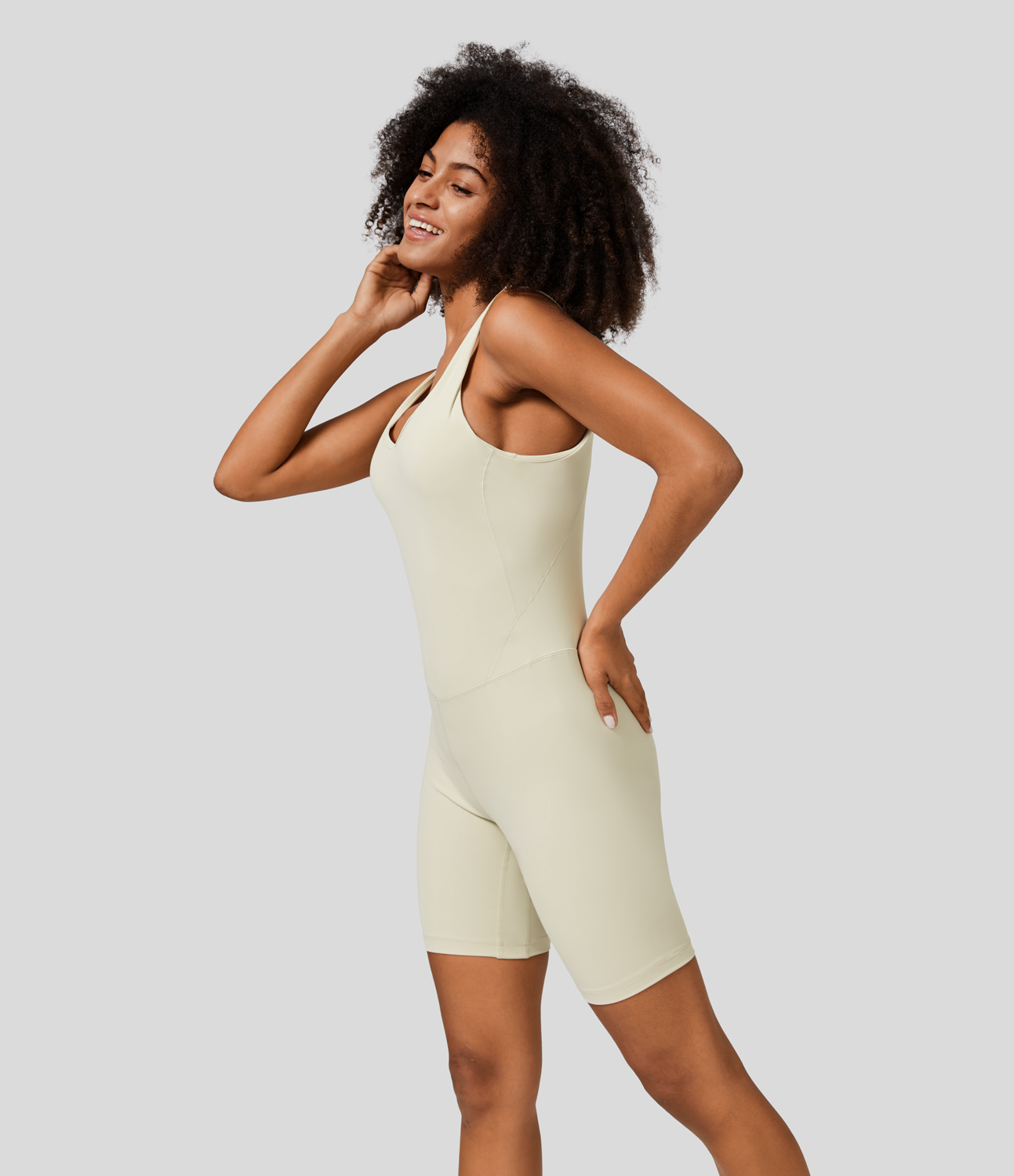 

Halara Padded V Neck Backless Yoga Jumpsuit Workout Dress - Light Gray