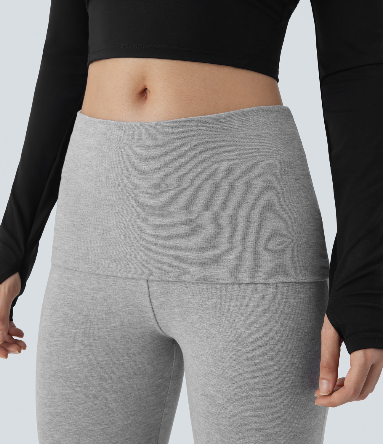 Halara Mid Rise Foldover Slight Flare Casual Pants  - Mottled Grey - XL(regular) sweatpants jogger pants stacked sweatpants cargo joggers 