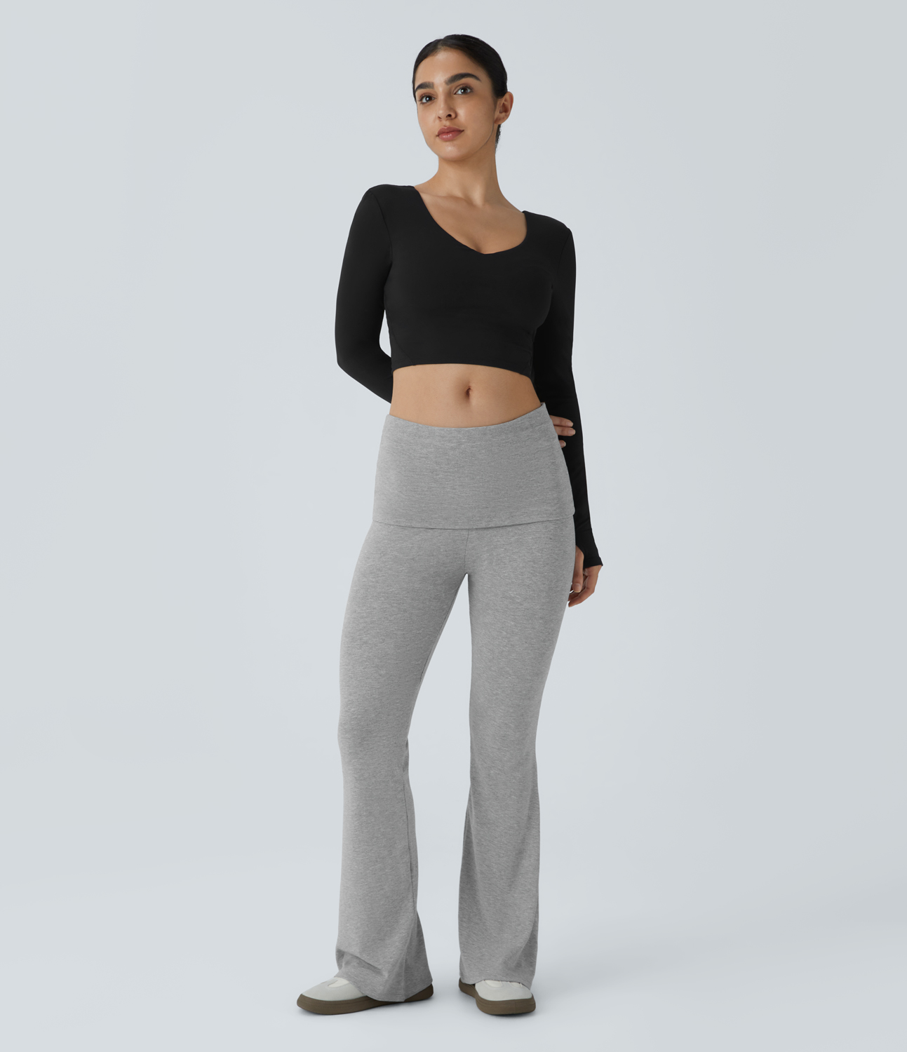 Halara Mid Rise Foldover Slight Flare Casual Pants  - Mottled Grey - XL(regular) sweatpants jogger pants stacked sweatpants cargo joggers 