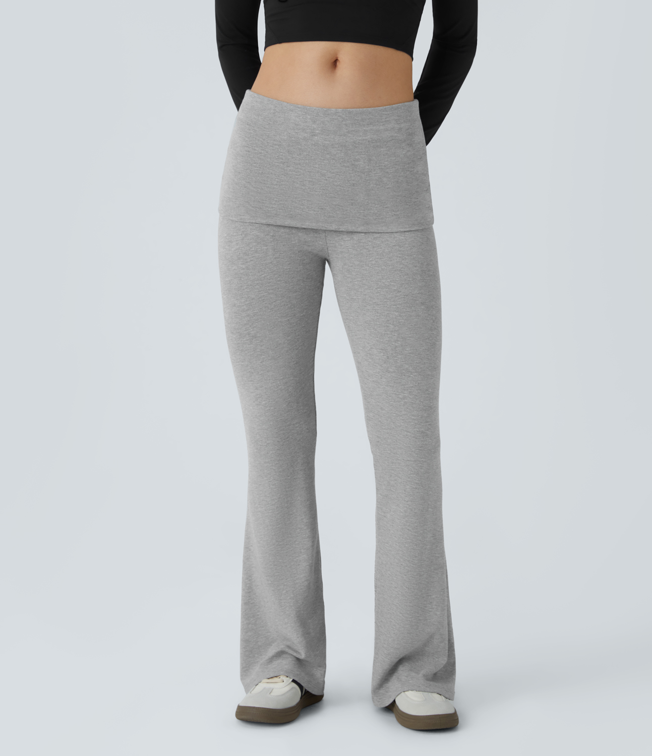 Halara Mid Rise Foldover Slight Flare Casual Pants  - Mottled Grey - XL(regular) sweatpants jogger pants stacked sweatpants cargo joggers 