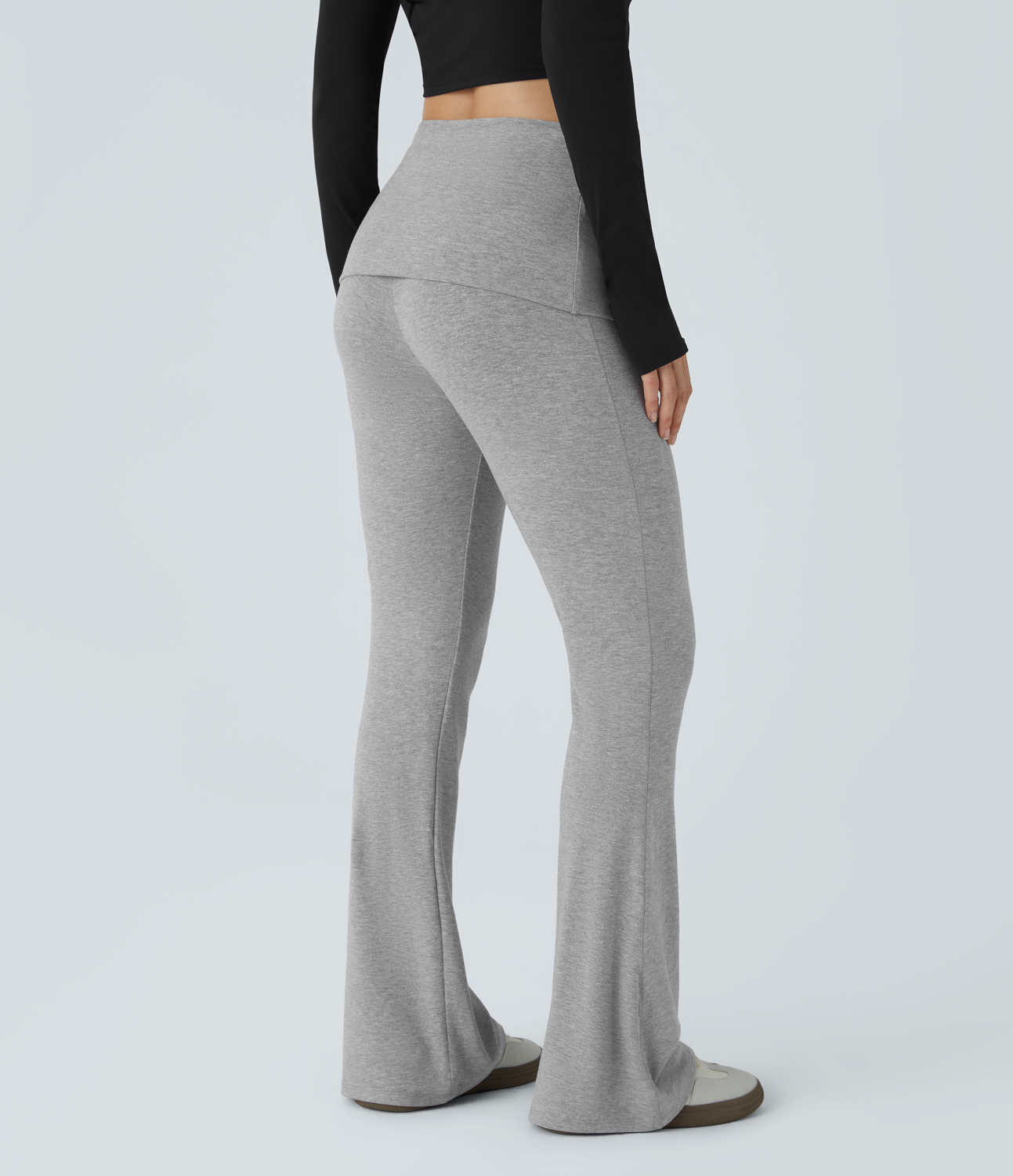 Halara Mid Rise Foldover Slight Flare Casual Pants  - Mottled Grey - XL(regular) sweatpants jogger pants stacked sweatpants cargo joggers 