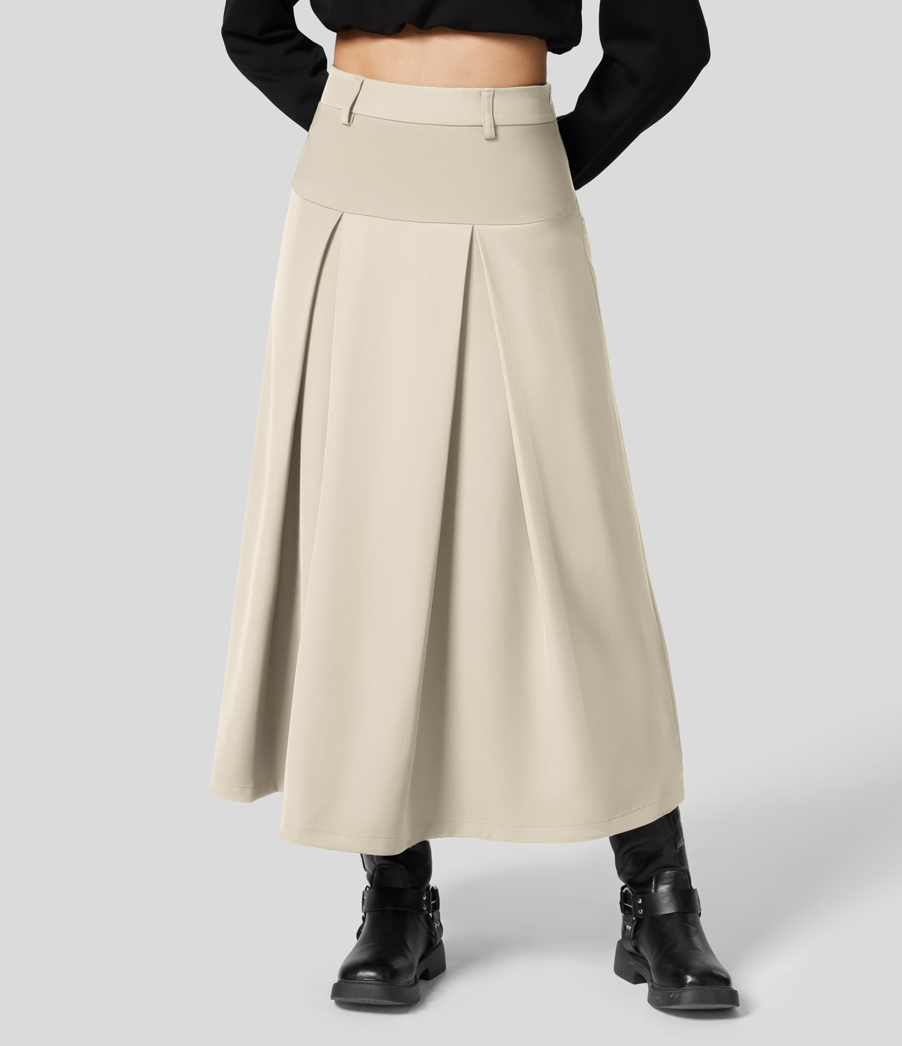 Halara High Waisted Side Zipper Solid Pleated Casual Skirt  - Arctic Wolf - XS 