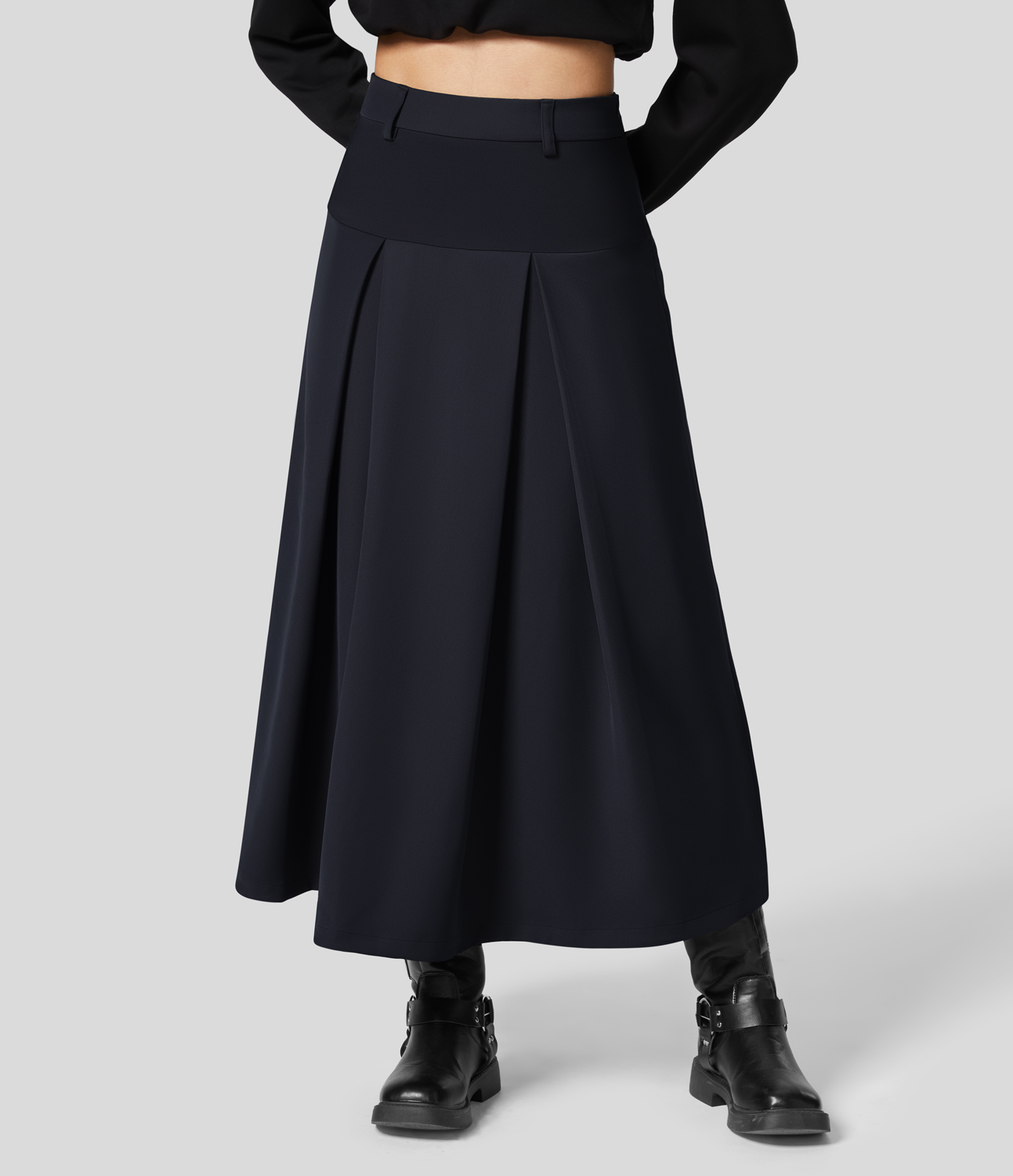 Halara High Waisted Side Zipper Solid Pleated Casual Skirt  - Night Sky - XL 