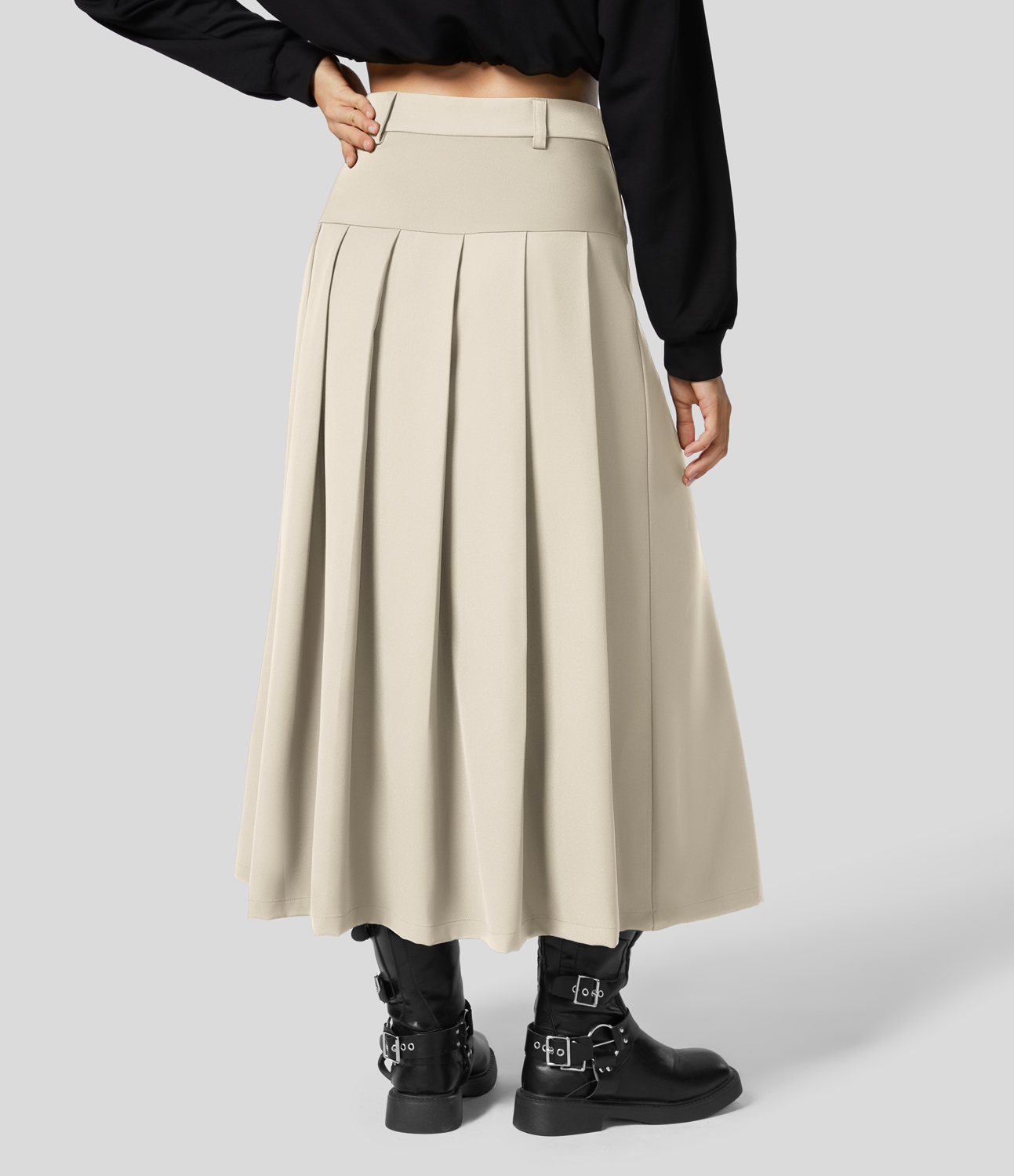 Halara High Waisted Side Zipper Solid Pleated Casual Skirt  - Arctic Wolf - XS 
