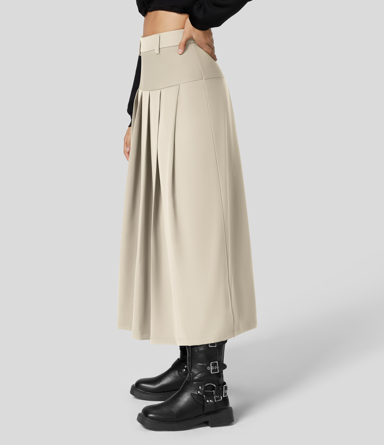 Halara High Waisted Side Zipper Solid Pleated Casual Skirt  - Arctic Wolf - XS 