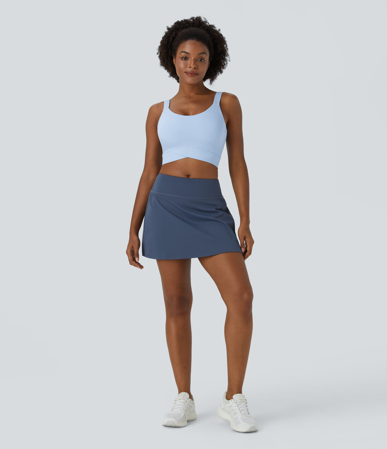 Halara Round Neck Crossover Hem Cropped Yoga Tank Top Tank Top - Ice Water - XS golf tops halter top tunic tops sleeveless tops backless top 