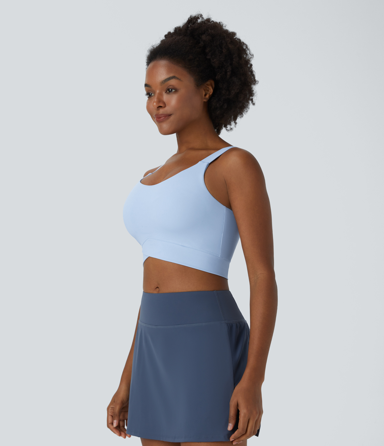 Halara Round Neck Crossover Hem Cropped Yoga Tank Top Tank Top - Ice Water - XS golf tops halter top tunic tops sleeveless tops backless top 