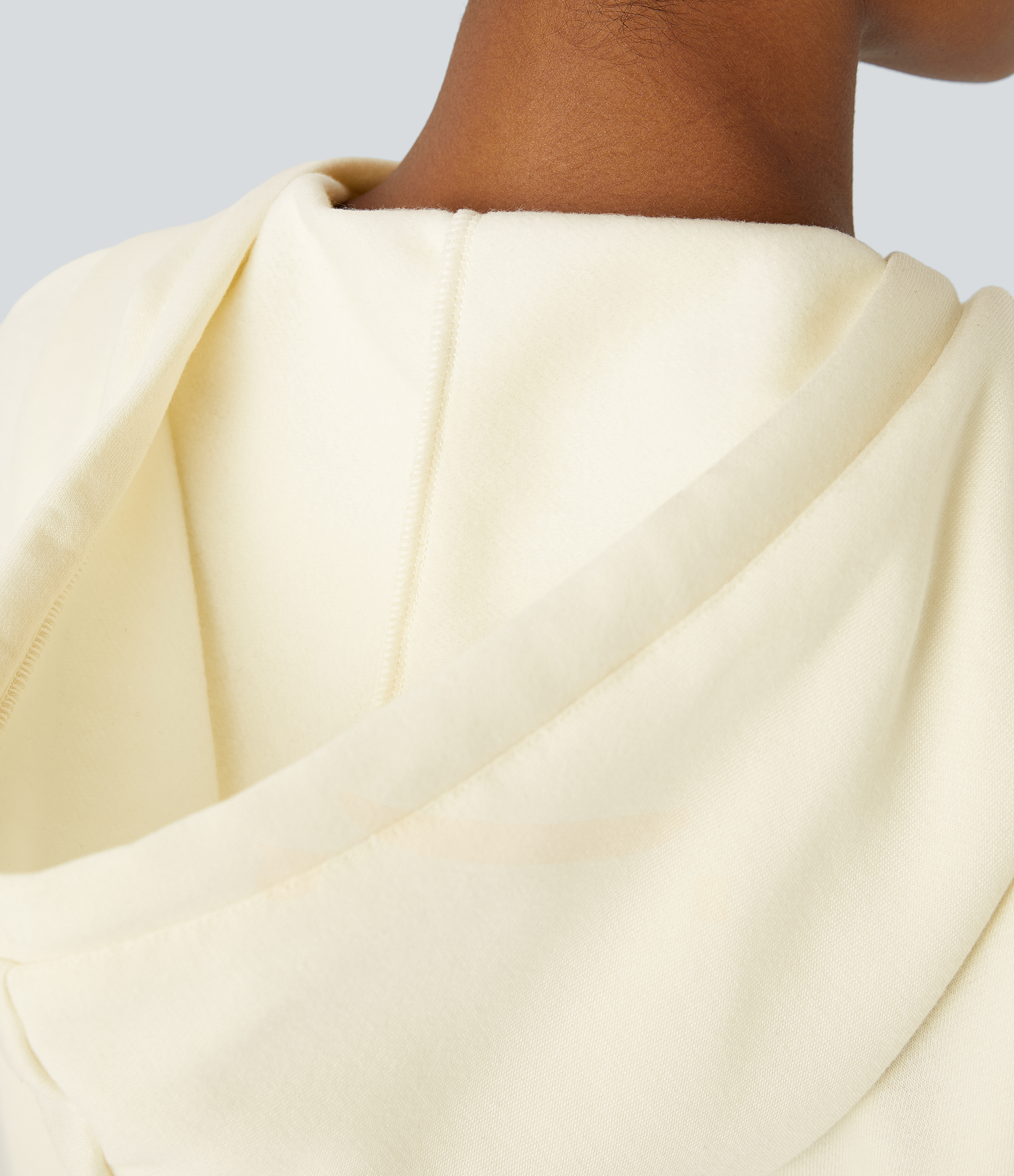 Halara Hooded Drawstring Snap Button Kangaroo Pocket Relaxed Fleece Casual Sweatshirt  - Vanilla Ice - XL 