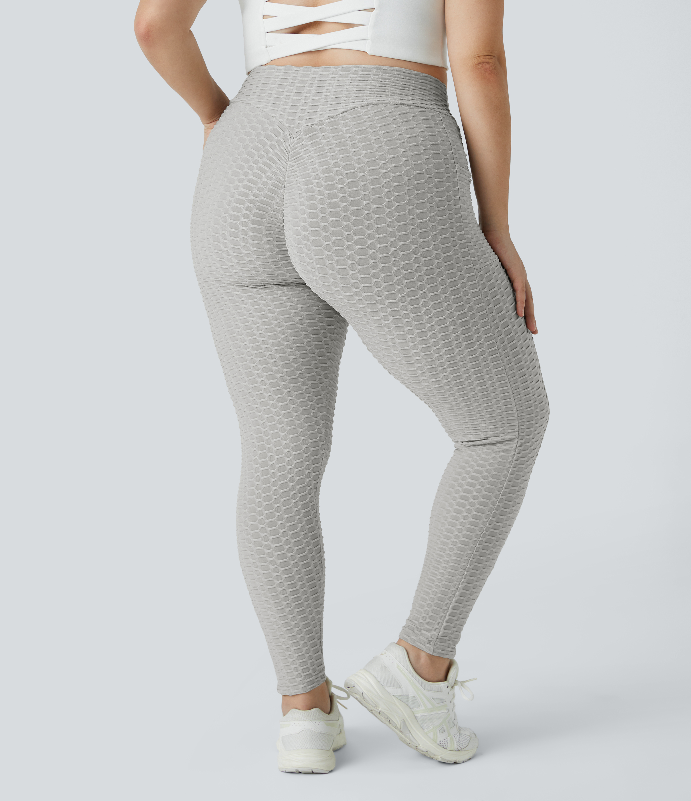 Halara High Waisted Ruched Butt Lifting Honeycomb Plus Size Yoga 7/8 Leggings  - Aloof Grey - 3X 