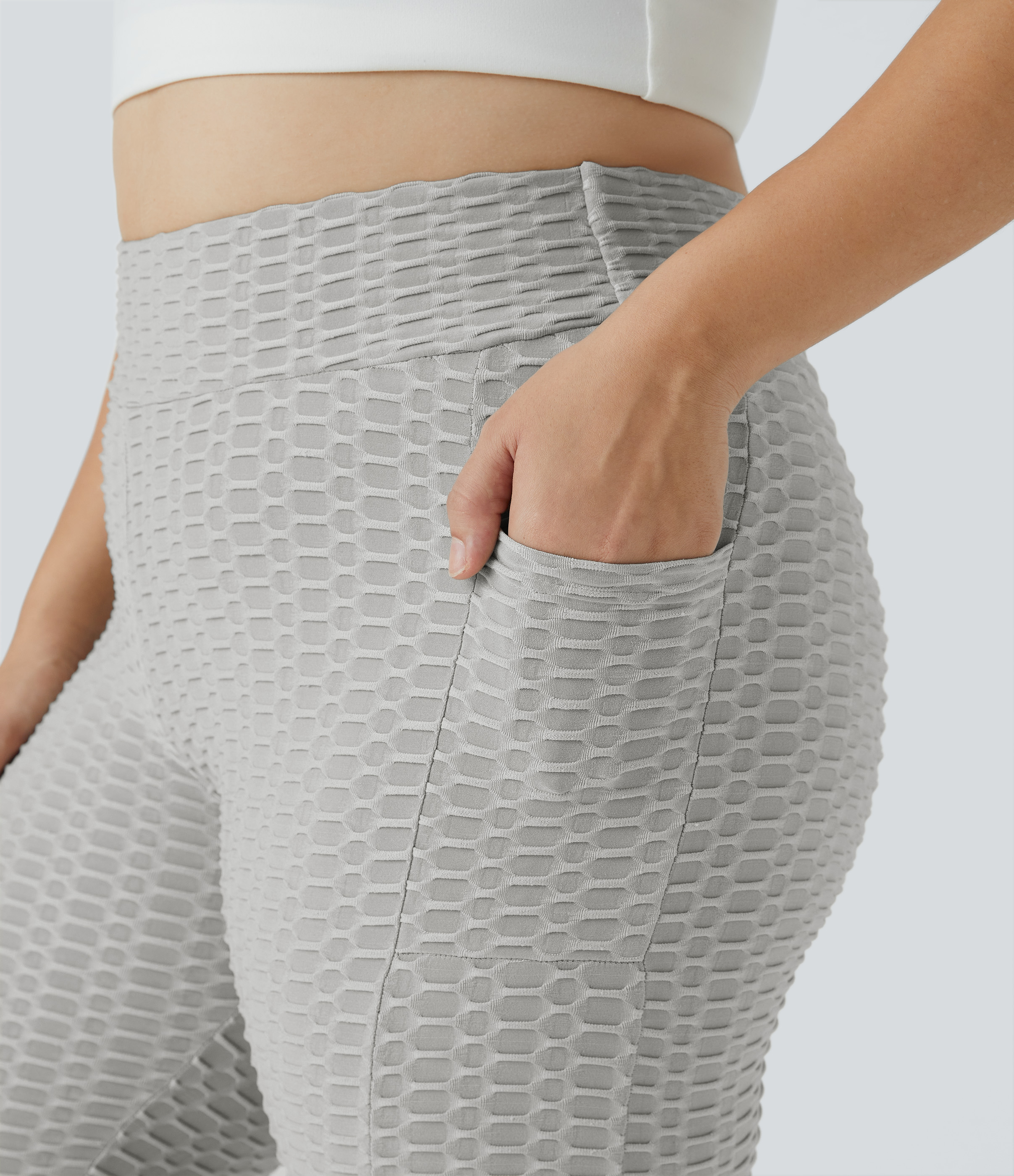 Halara High Waisted Ruched Butt Lifting Honeycomb Plus Size Yoga 7/8 Leggings  - Aloof Grey - 3X 
