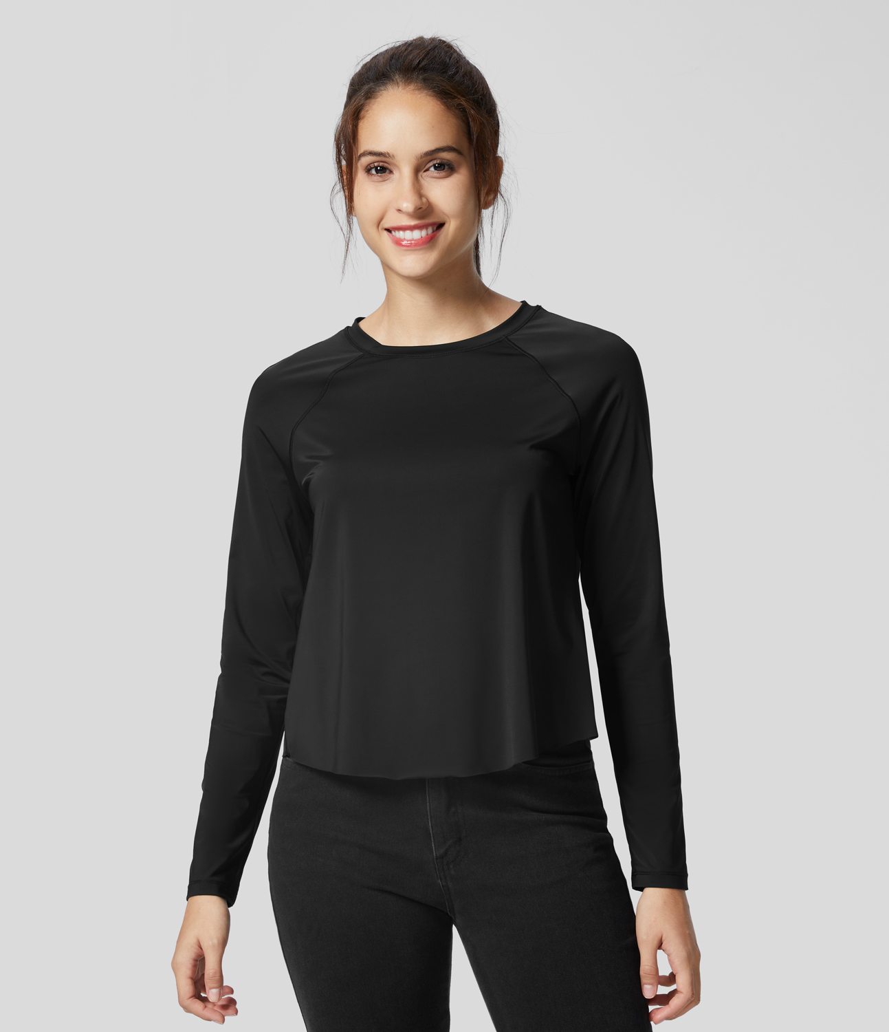 Halara Contrast Mesh Split Hem Long Sleeve Cool Touch Yoga Sports Top  - Black - XS 