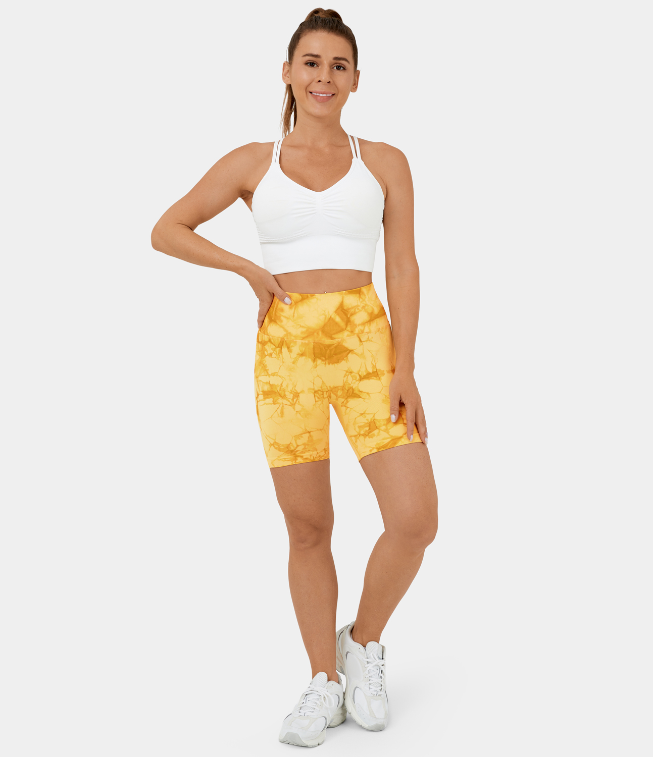 

Halara Seamless Flow High Waisted Ruched Tie Dye Yoga Biker Shorts - Tie-dye Cornsilk -  biker shorts women black biker shorts