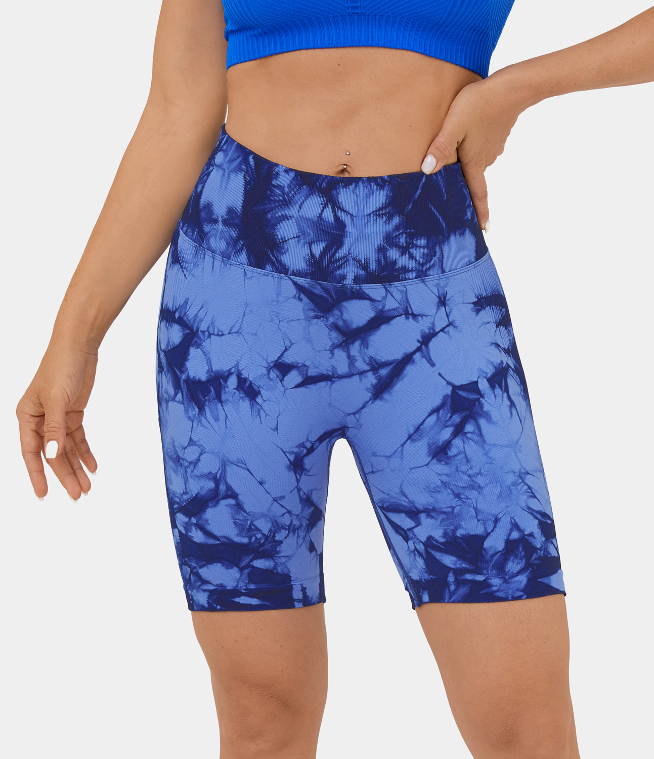 Halara Seamless Flow High Waisted Ruched Tie Dye Yoga Biker Shorts  - Tie-dye Blue Iris - S biker shorts women black biker shorts 