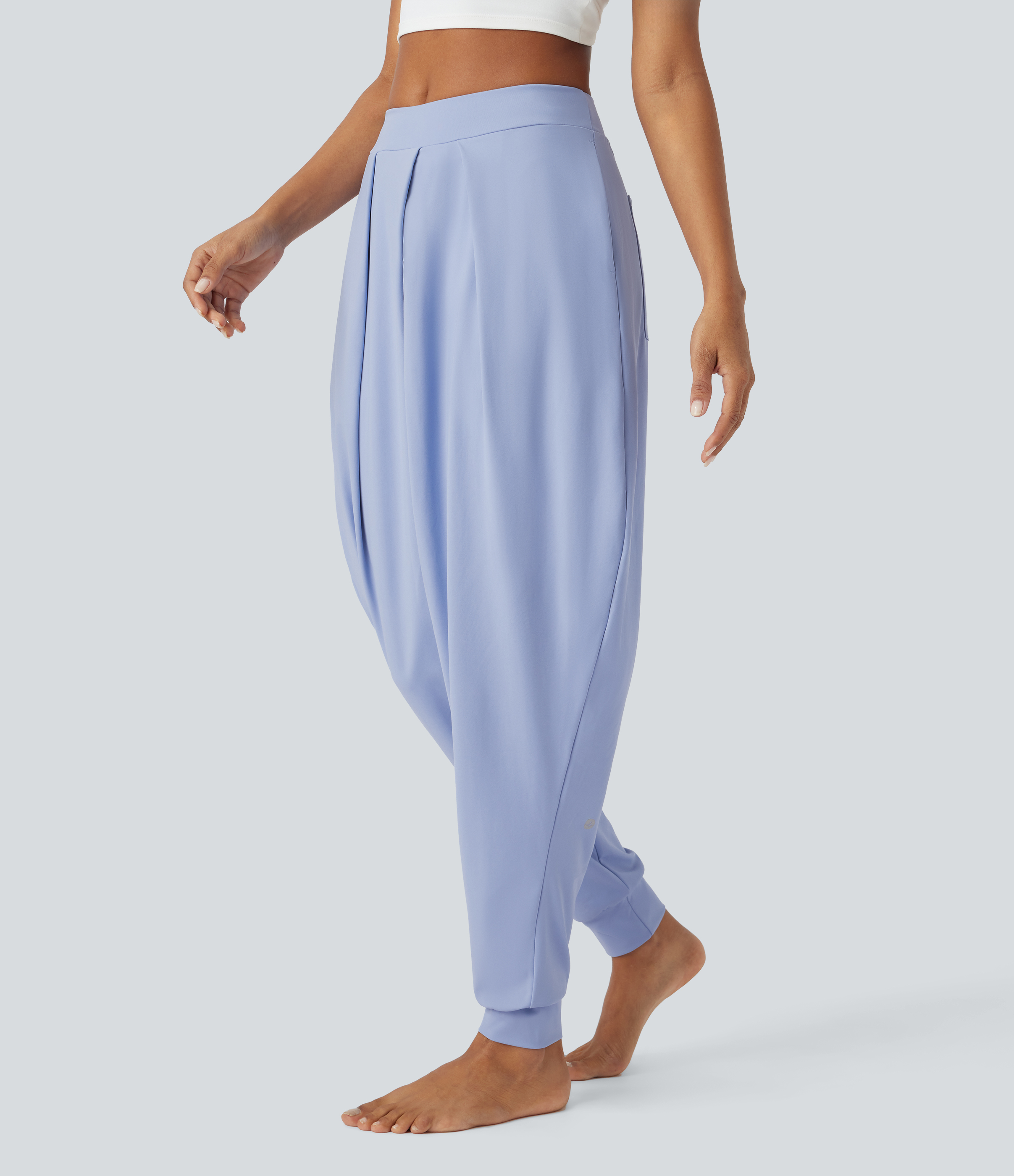 Halara Mid Rise Plicated Multiple Pockets Ankle Length Harem Casual Joggers  - Blue Heron - XL(regular) 