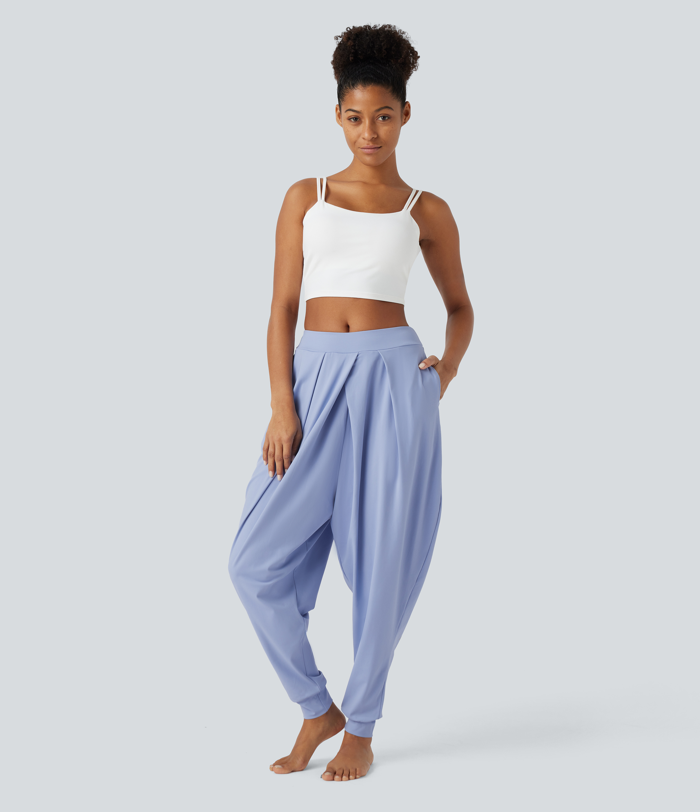 Halara Mid Rise Plicated Multiple Pockets Ankle Length Harem Casual Joggers  - Blue Heron - XL(regular) 