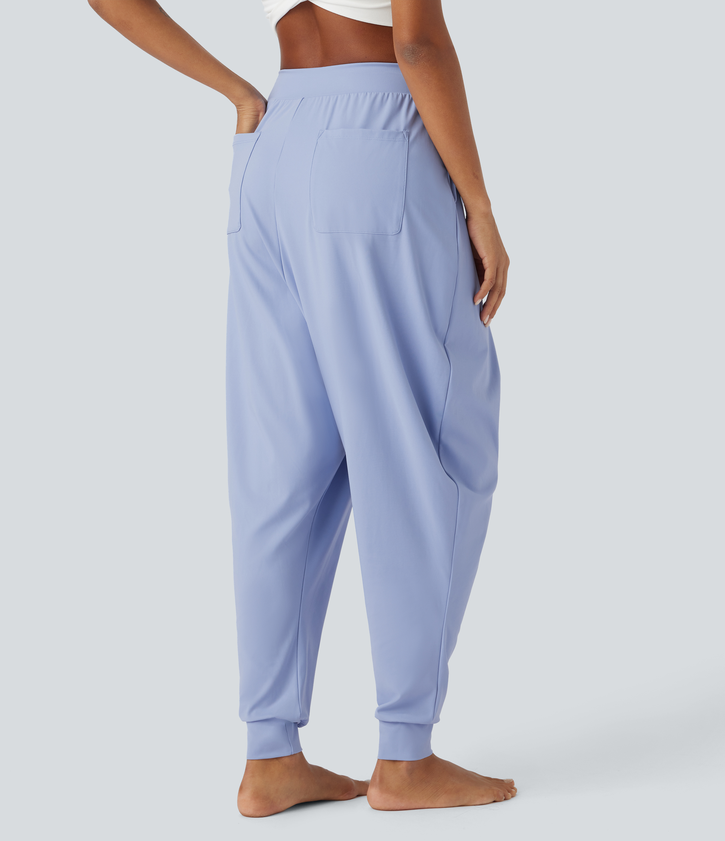 Halara Mid Rise Plicated Multiple Pockets Ankle Length Harem Casual Joggers  - Blue Heron - XL(regular) 