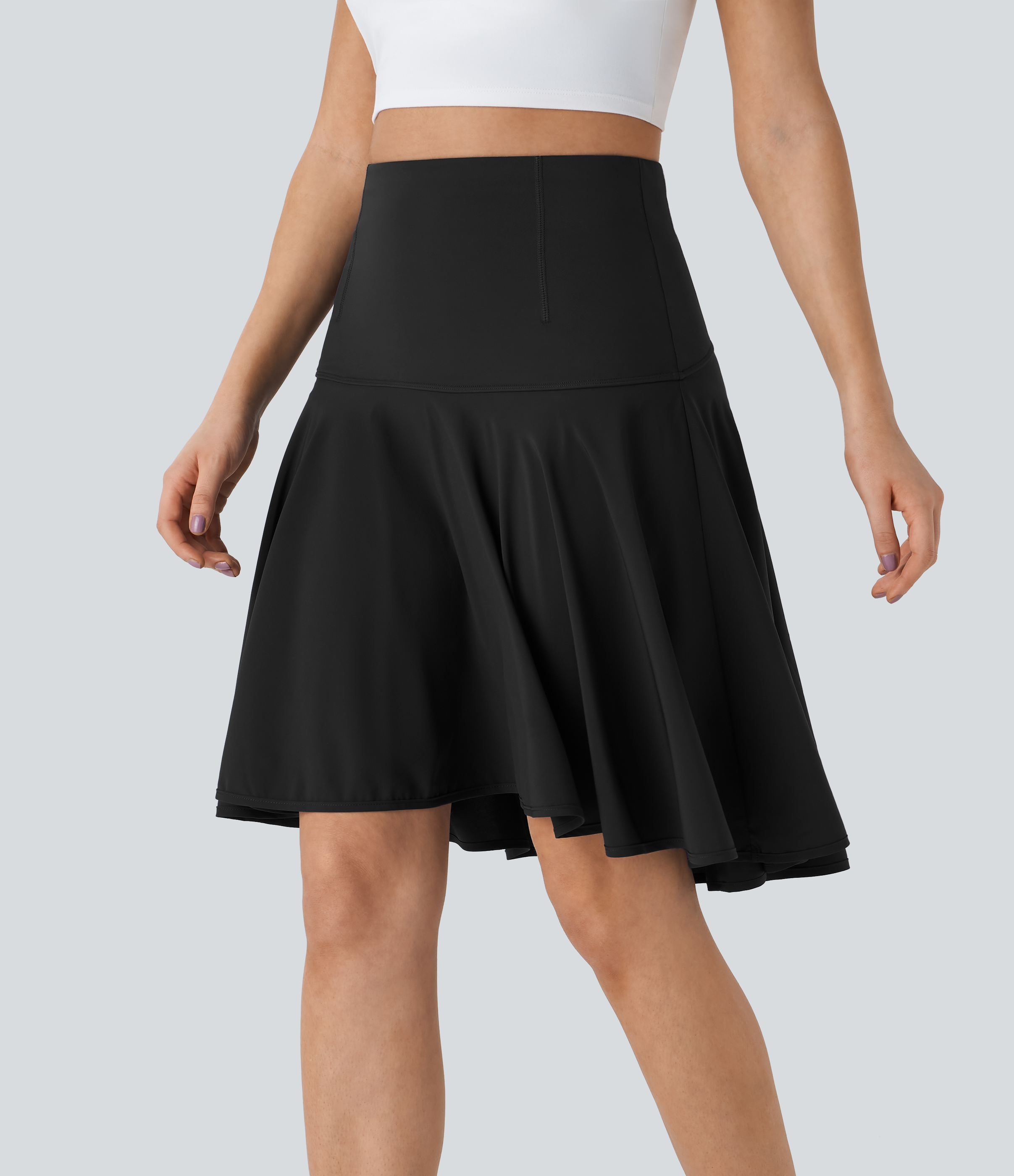 Halara Breezefulв„ў High Waisted 2-in-1 High Low Flare Quick Dry Dance Skirt  - Black - M(regular) midi skirt a line skirt golfing skirt 