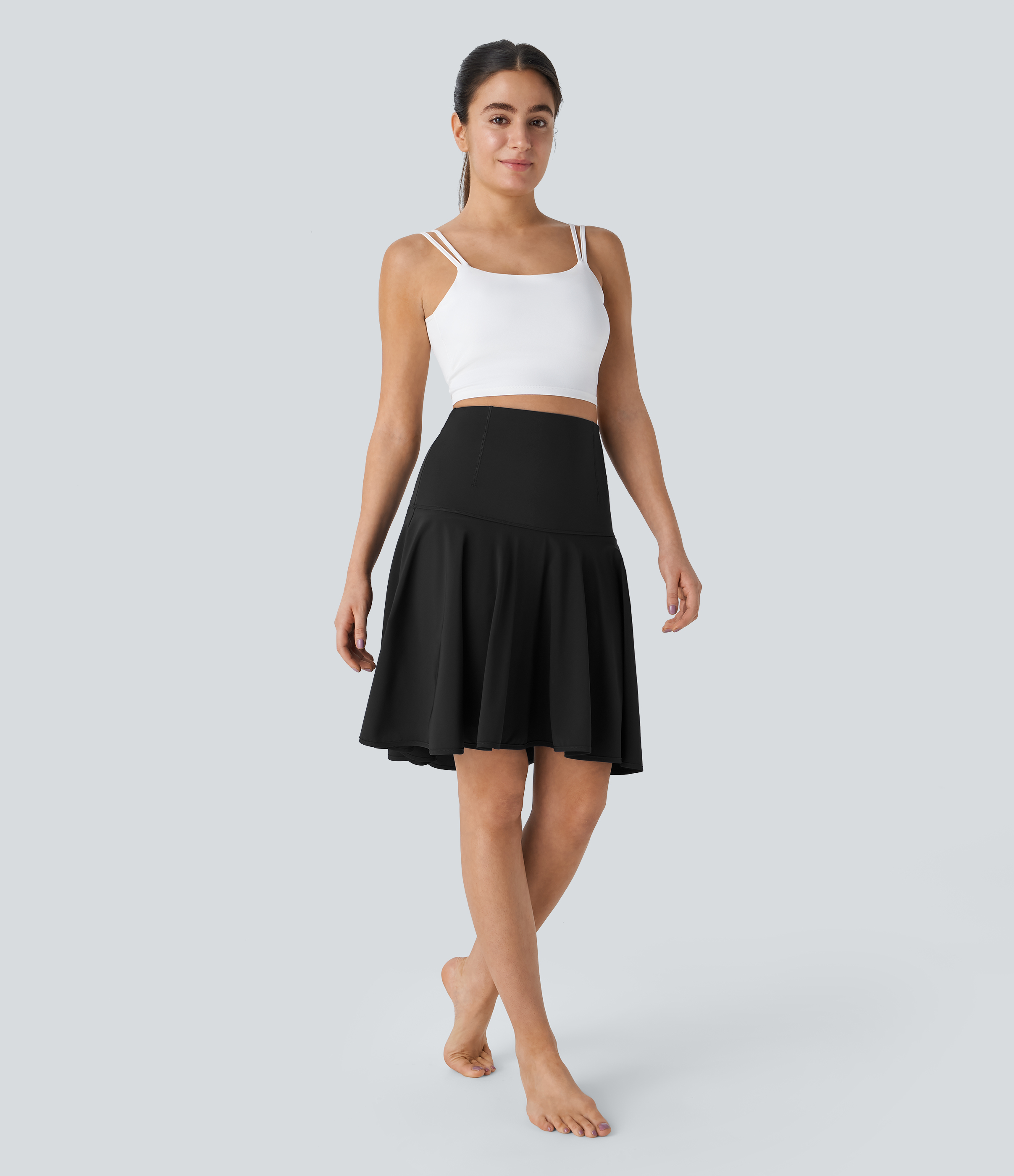 Halara Breezefulв„ў High Waisted 2-in-1 High Low Flare Quick Dry Dance Skirt  - Black - M(regular) midi skirt a line skirt golfing skirt 