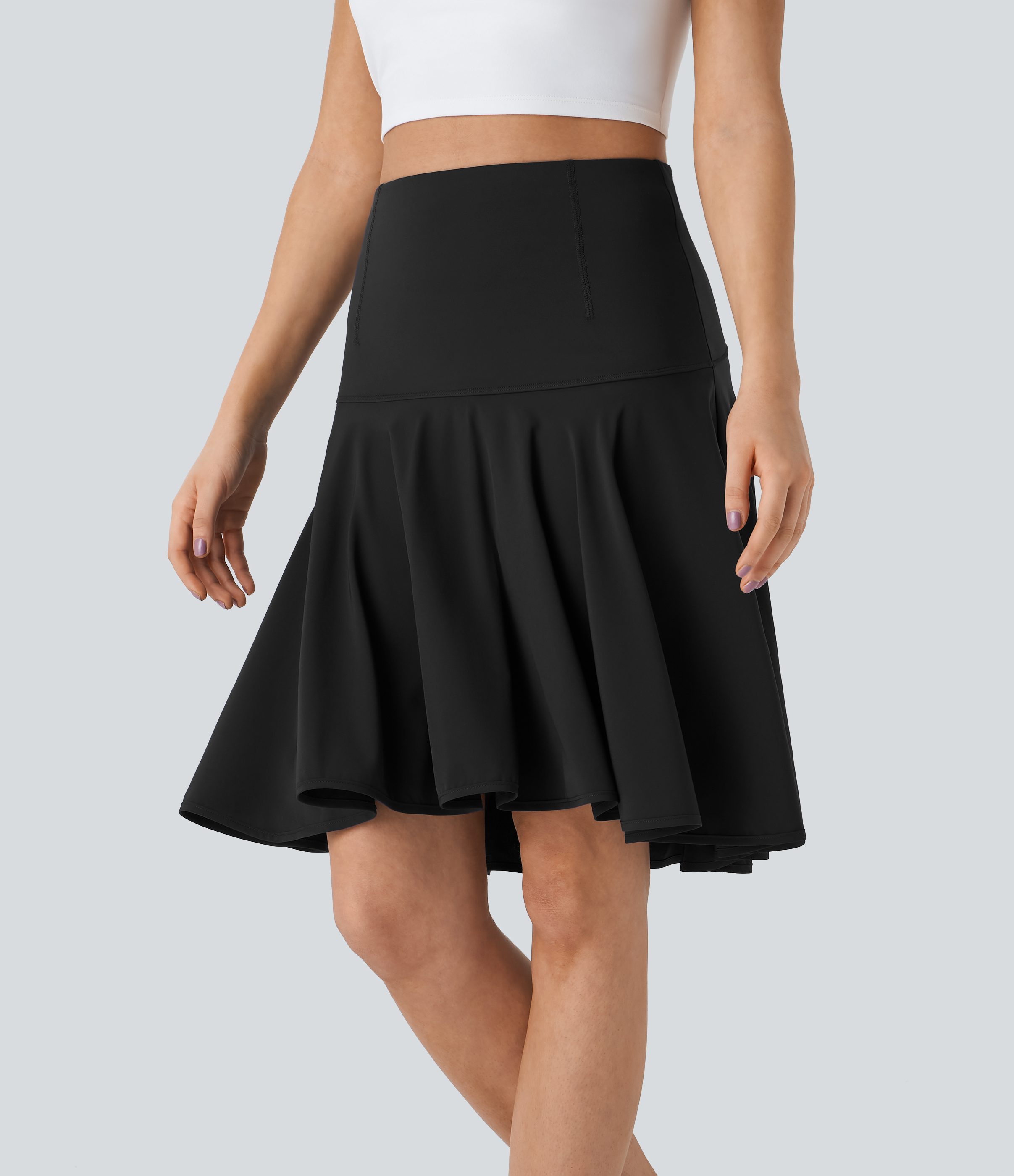 Halara Breezefulв„ў High Waisted 2-in-1 High Low Flare Quick Dry Dance Skirt  - Black - M(regular) midi skirt a line skirt golfing skirt 