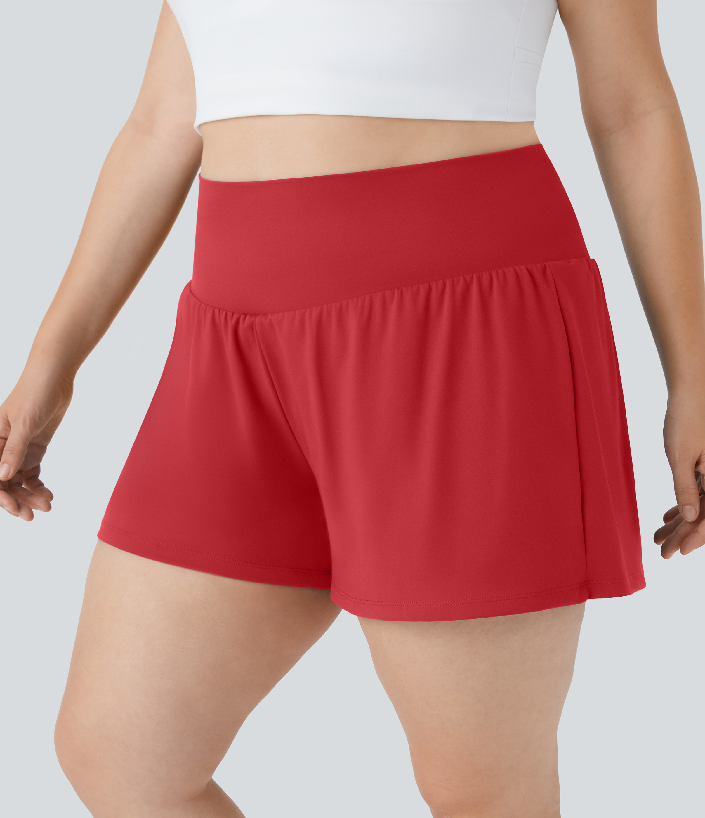 Halara Super High Waisted Back Pocket & Side Hidden Pocket 2-in-1 Yoga Plus Size Shorts 5``-Longer Length  - Salsa - 3X(Long) 