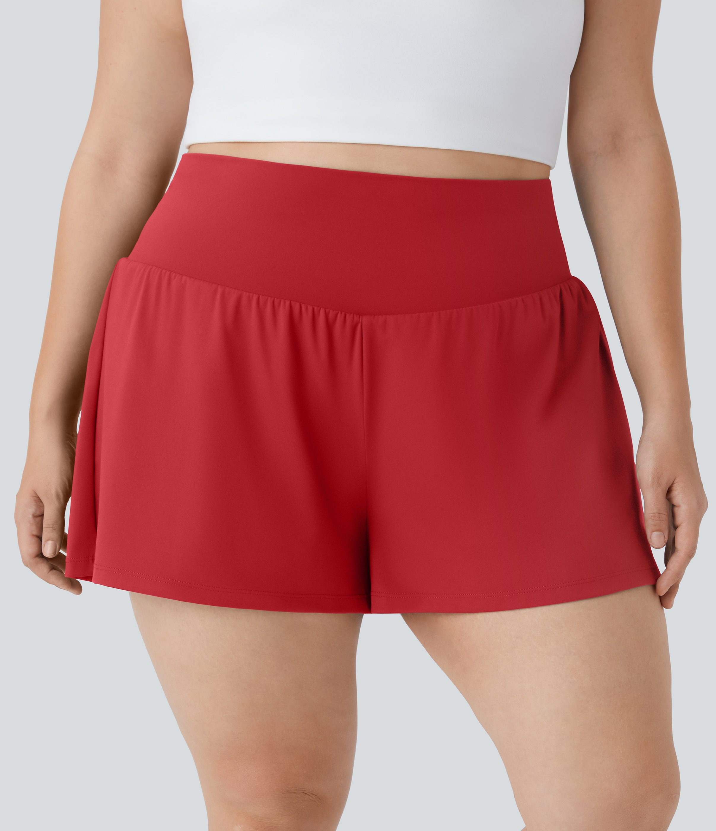 Halara Super High Waisted Back Pocket & Side Hidden Pocket 2-in-1 Yoga Plus Size Shorts 5``-Longer Length  - Salsa - 3X(Long) 