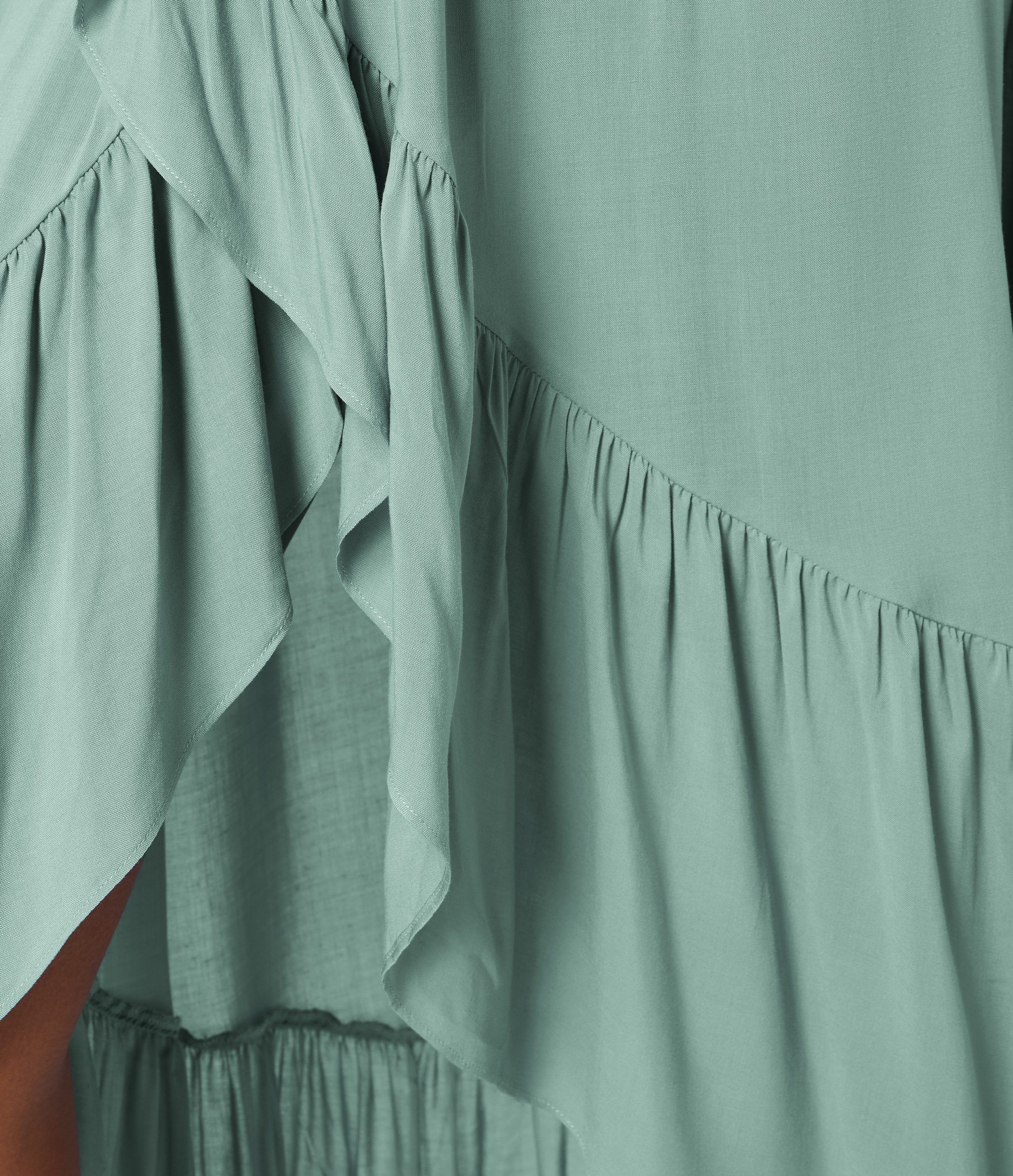 Halara High Waisted Plicated High Low Ruffle Hem Flowy Maxi Resort Skirt  - Smoky Cyan - XL(regular) 