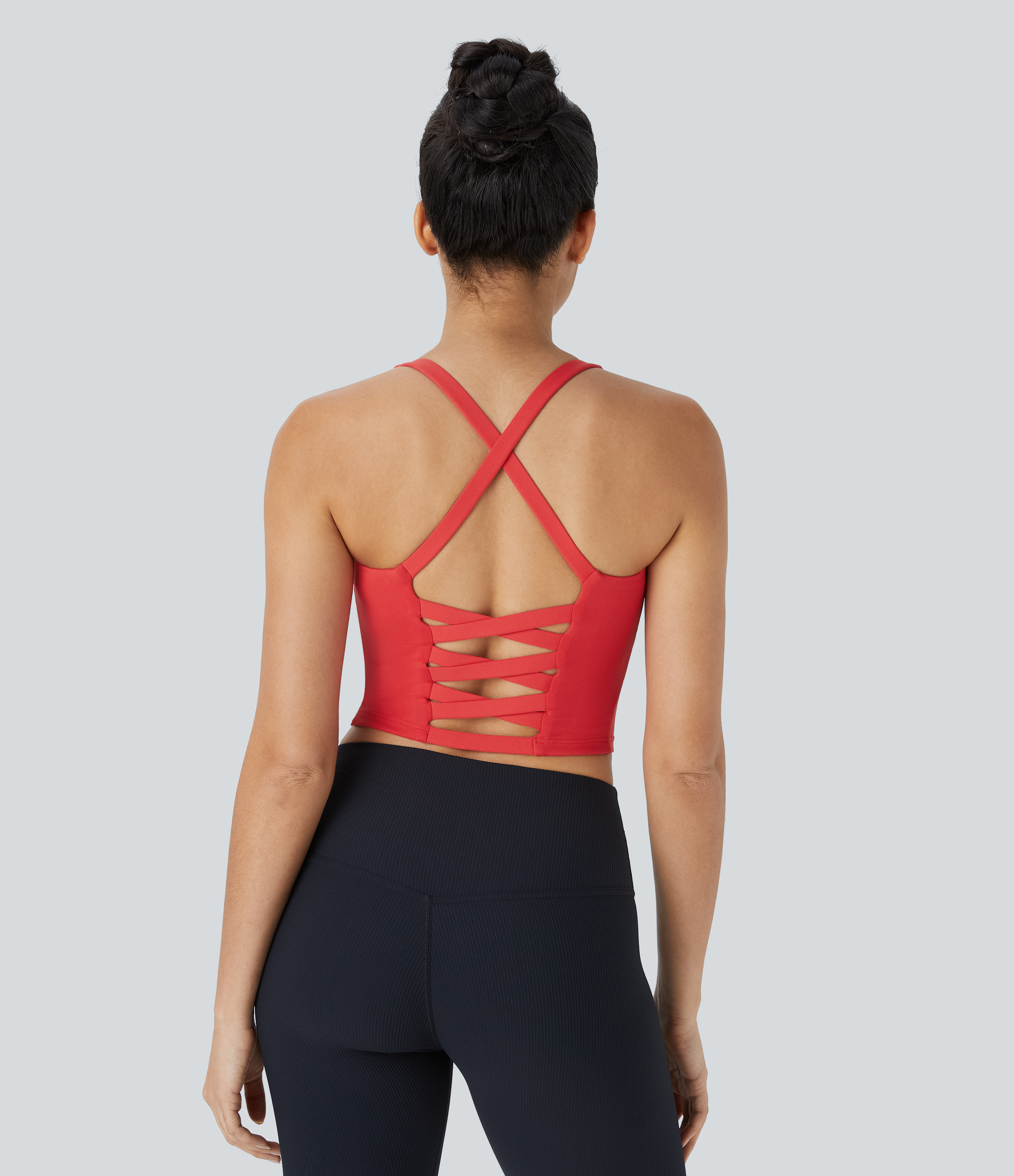Halara Crisscross Backless Cropped Yoga Tank Top Tank Top - Bittersweet - M golf tops halter top tunic tops sleeveless tops backless top 
