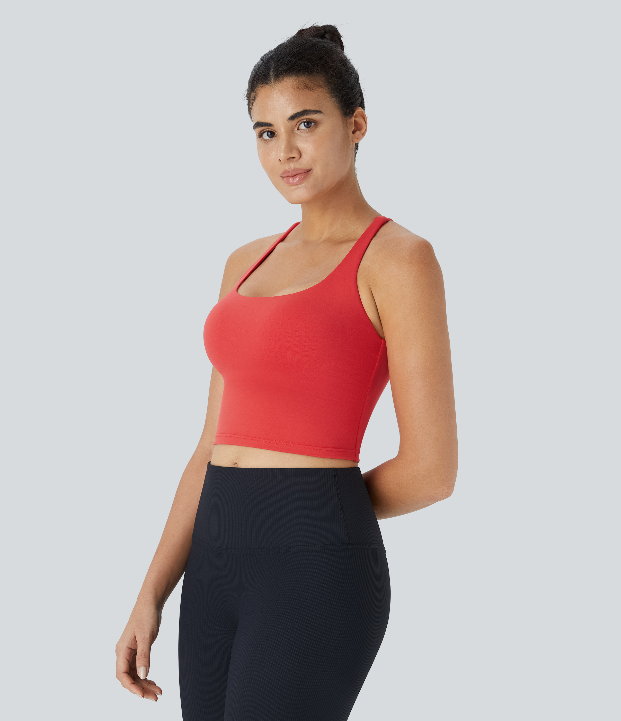 Halara Crisscross Backless Cropped Yoga Tank Top Tank Top - Bittersweet - M golf tops halter top tunic tops sleeveless tops backless top 