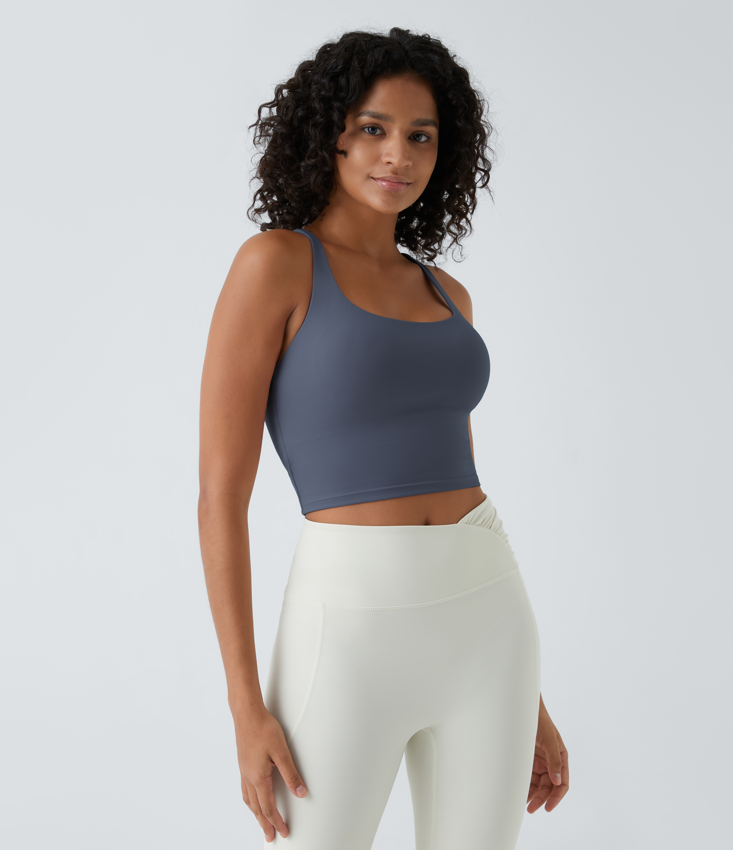 Halara Crisscross Backless Cropped Yoga Tank Top Tank Top - Bering Sea - XS golf tops halter top tunic tops sleeveless tops backless top 