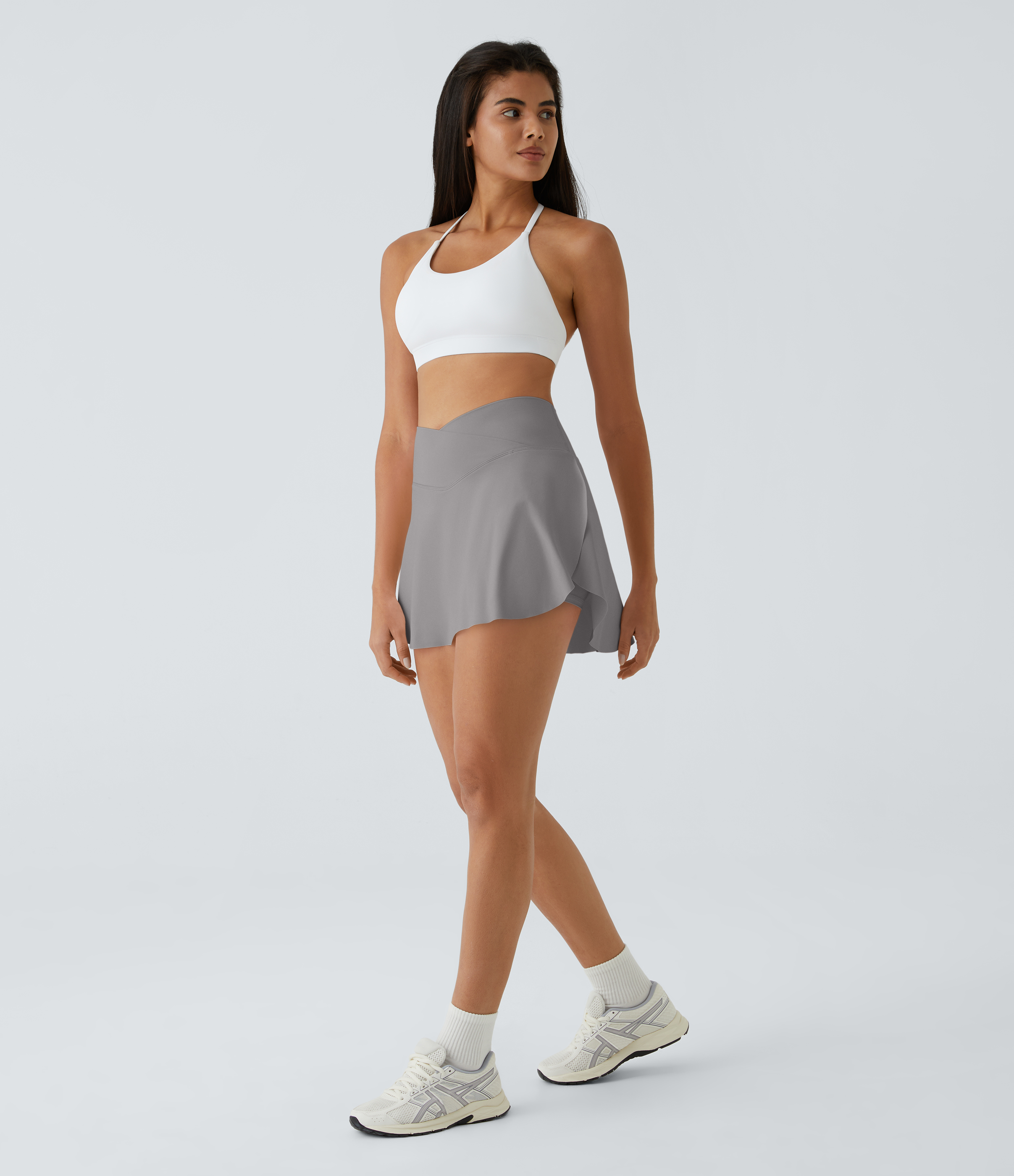 Halara Softlyzeroв„ў Airy Crossover Side Pocket 2-in-1 Cool Touch Tennis Skirt-Lucid-Longer Length  - Gull - M(Long) midi skirt a line skirt 