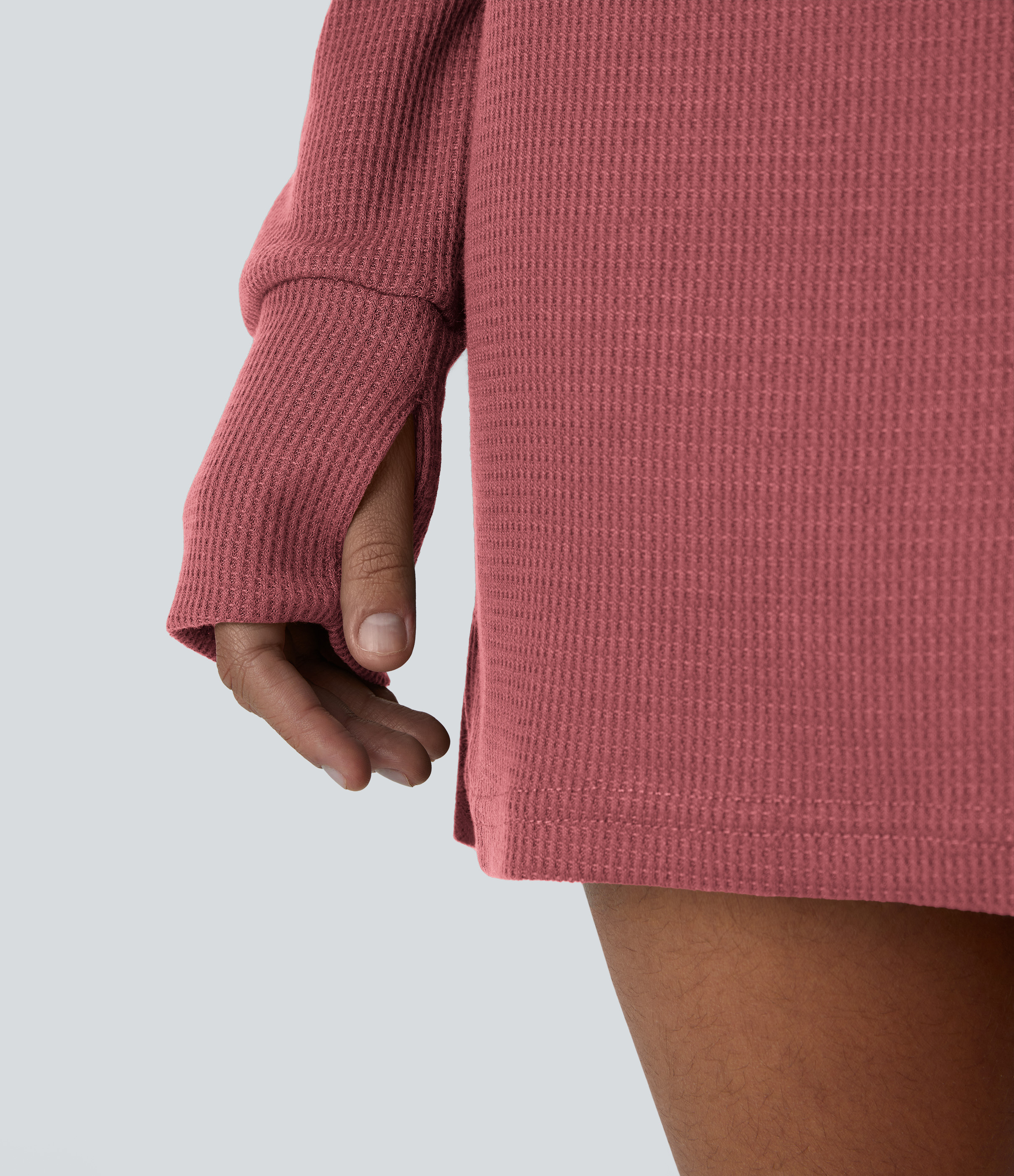 Halara Boat Neck Raglan Sleeve Thumb Hole Split Hem Waffle Casual Sweatshirt Dress  - Mauveglow - XL 