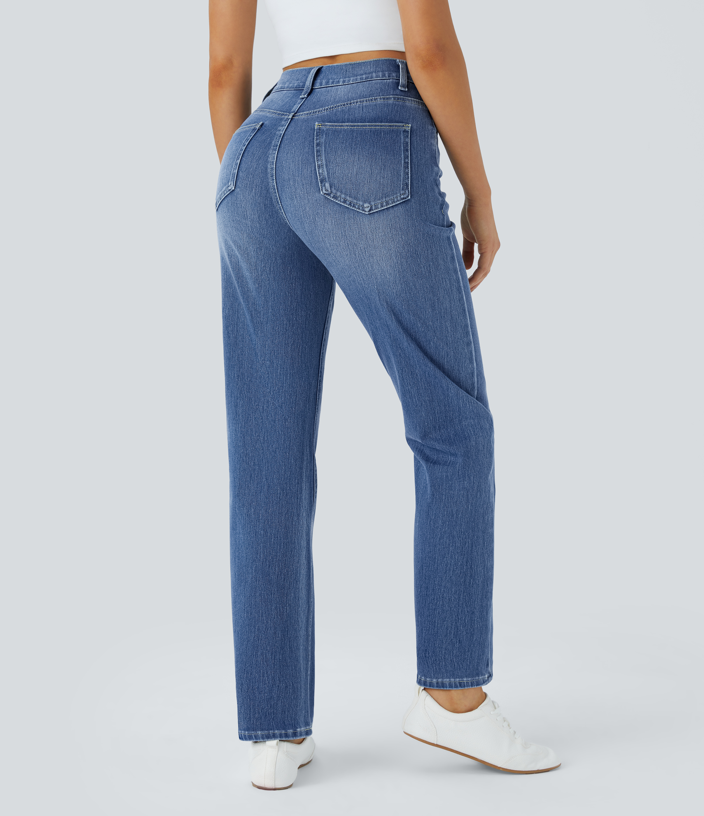 Blue Spruce Denim Jeans Halara Flex™ Denim elásticos de tiro alto descoloridos con múltiples bolsillos / 2