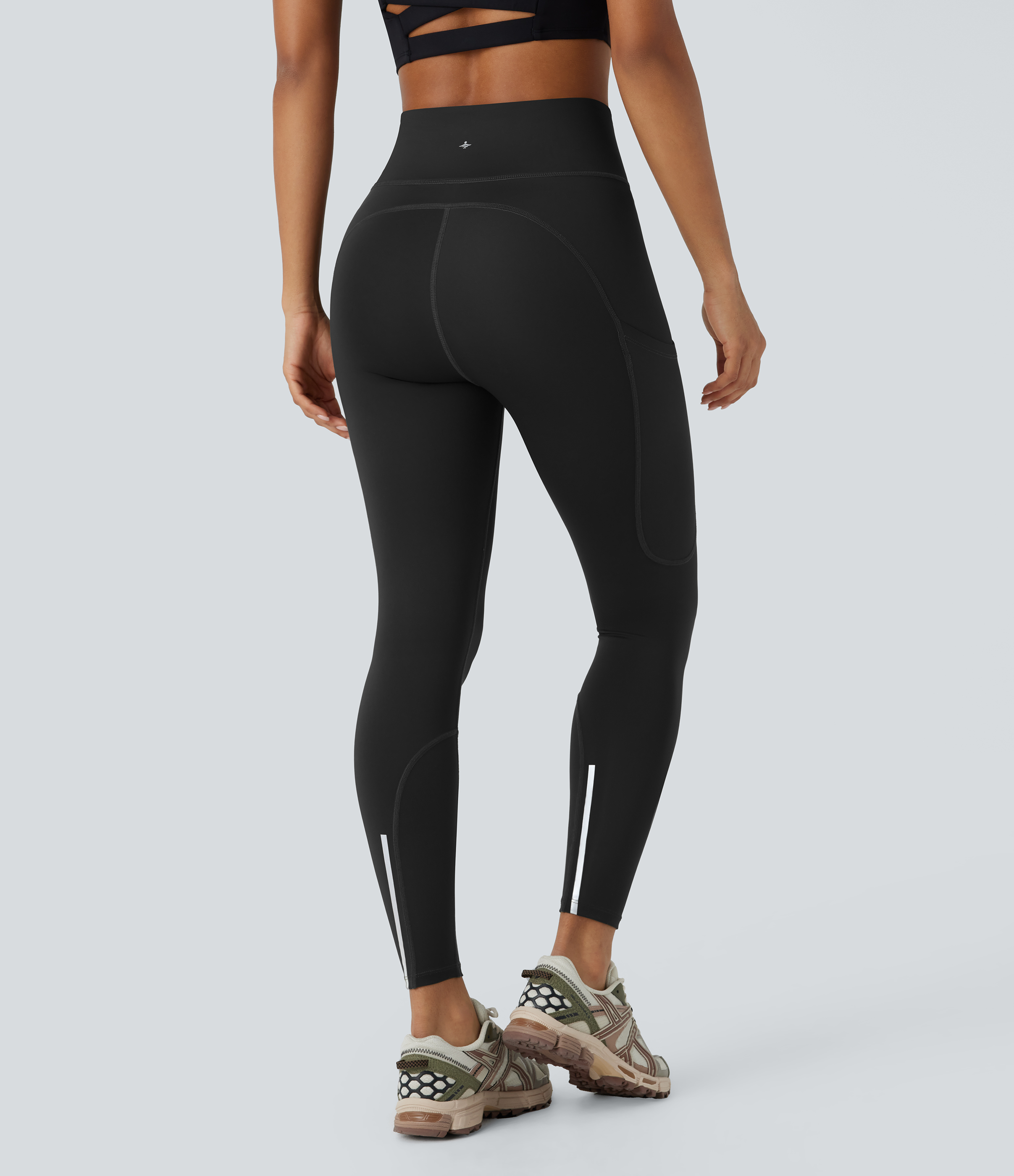Halara Wear-Resistant Reflective High Waisted Crossover Multiple Pockets 7/8 Hiking Leggings  - Black - XS(7/8) gym leggings 