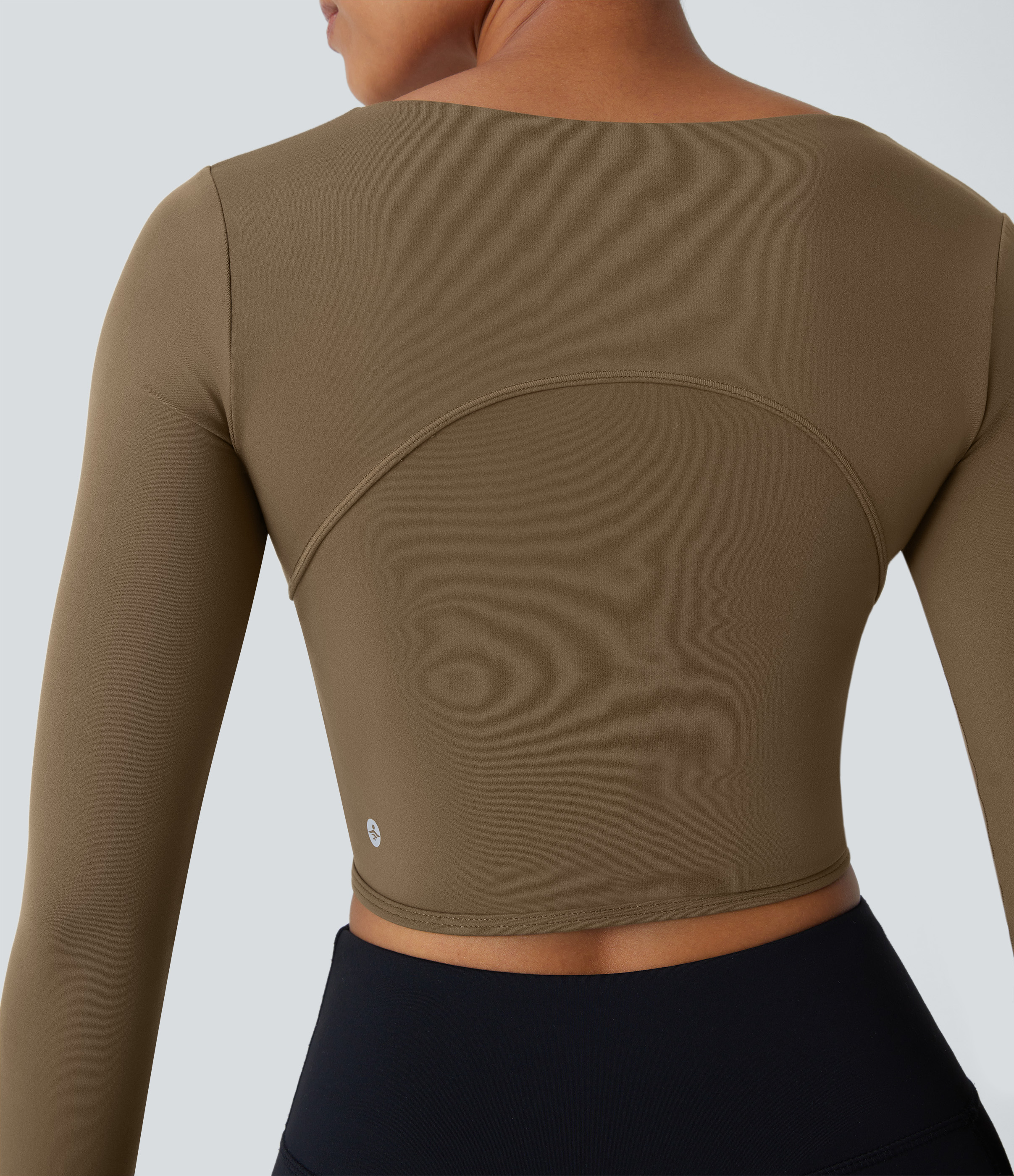 Halara Softlyzeroв„ў Square Neck Thumb Hole Corset Mesh Cropped Yoga Sports Top  - Chestnut Brown - XS 