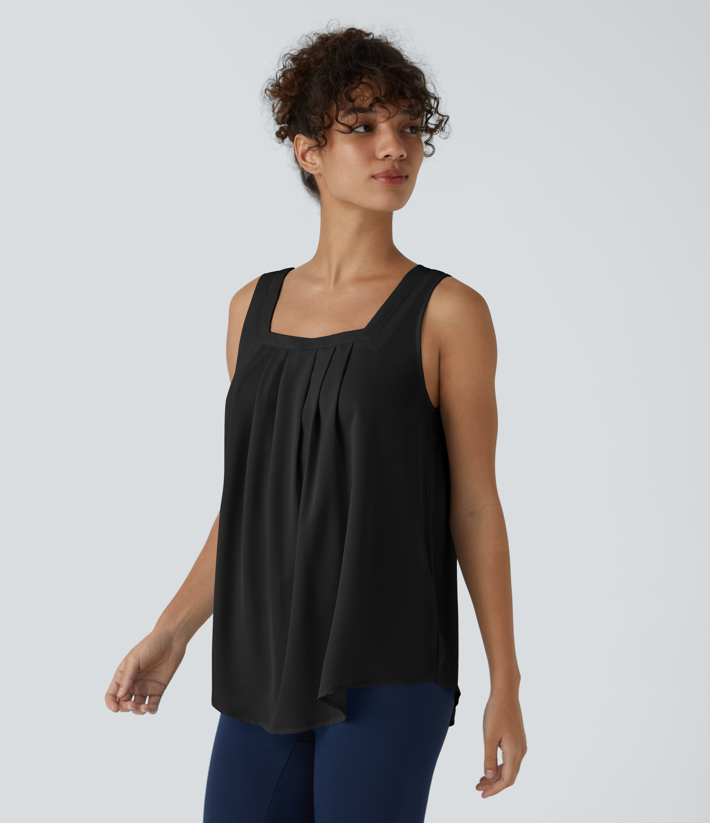 Halara Square Neck Plicated Work Tank Top Tank Top - Black - M golf tops halter top tunic tops sleeveless tops backless top 