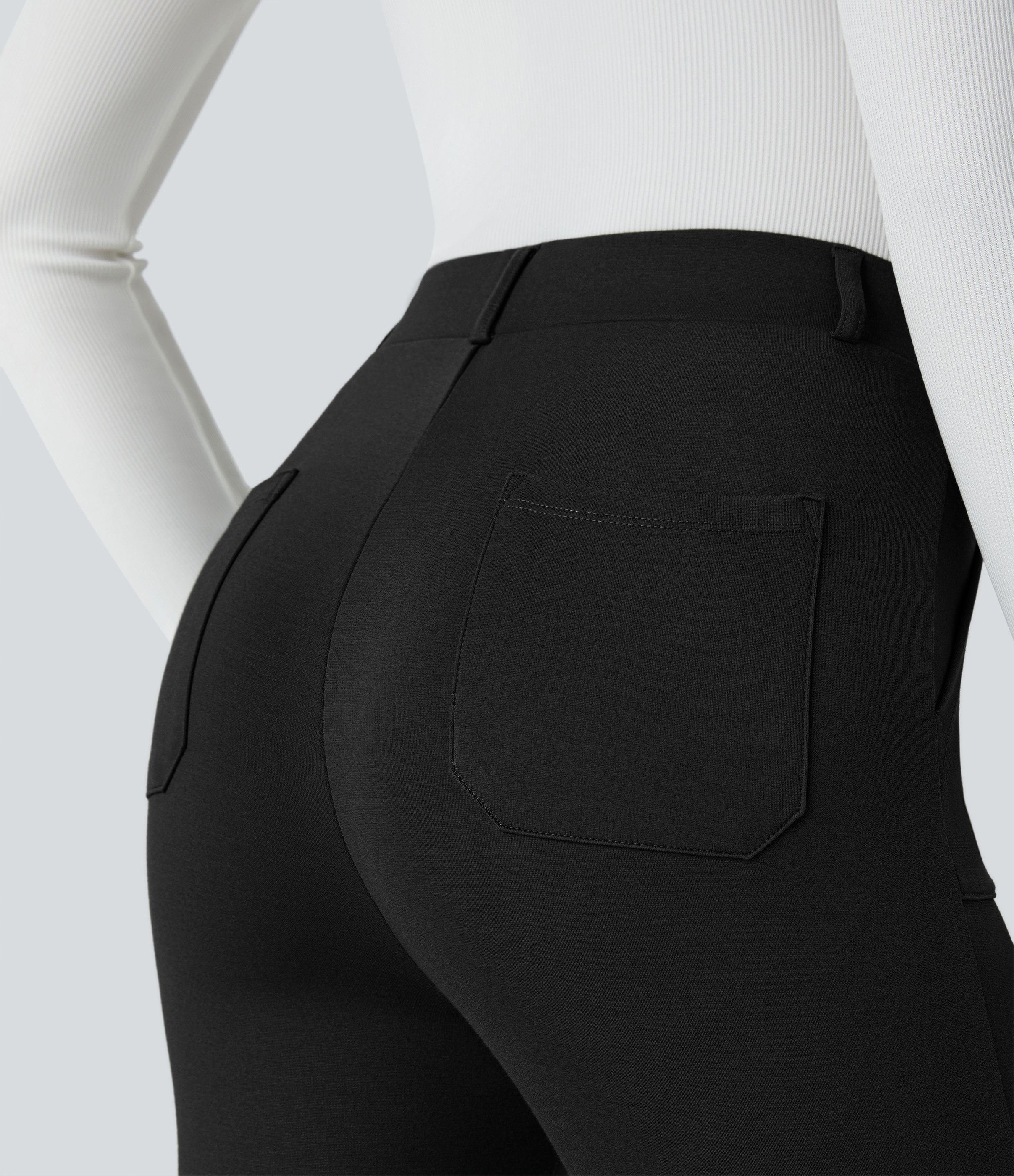 Halara High Waisted Multiple Pockets Pick-Stitching Work Capri Pants  - Black - XS(regular) sweatpants jogger pants stacked sweatpants 