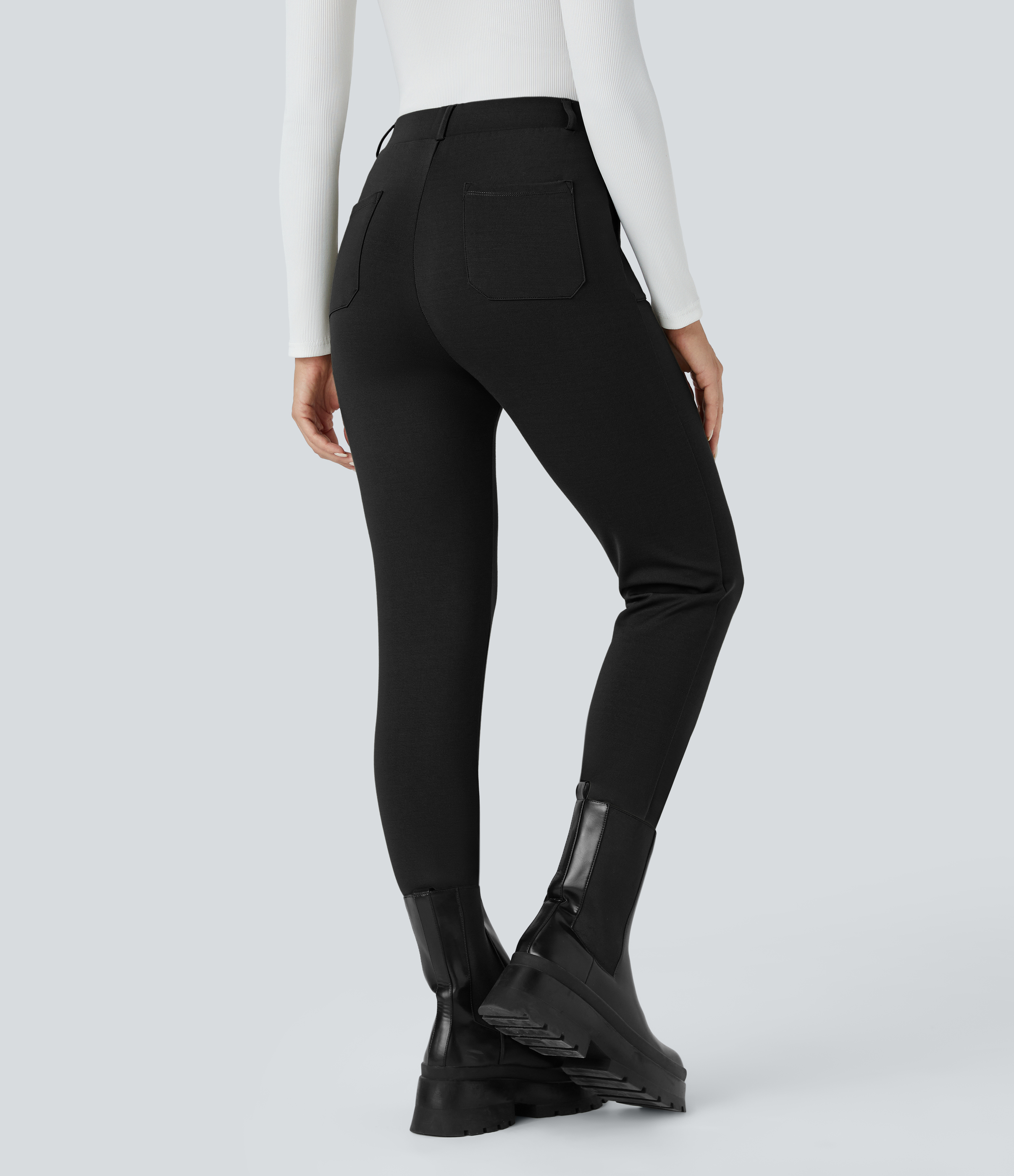 Halara High Waisted Multiple Pockets Pick-Stitching Work Capri Pants  - Black - XS(regular) sweatpants jogger pants stacked sweatpants 