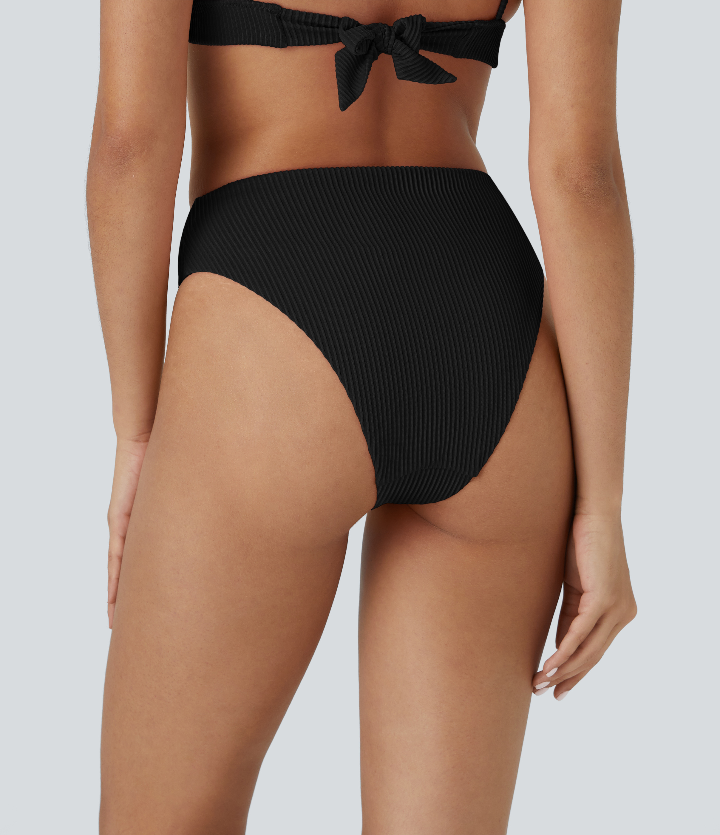Halara Ribbed Mid Rise Bikini Bottom Swimsuit  - Black - S 