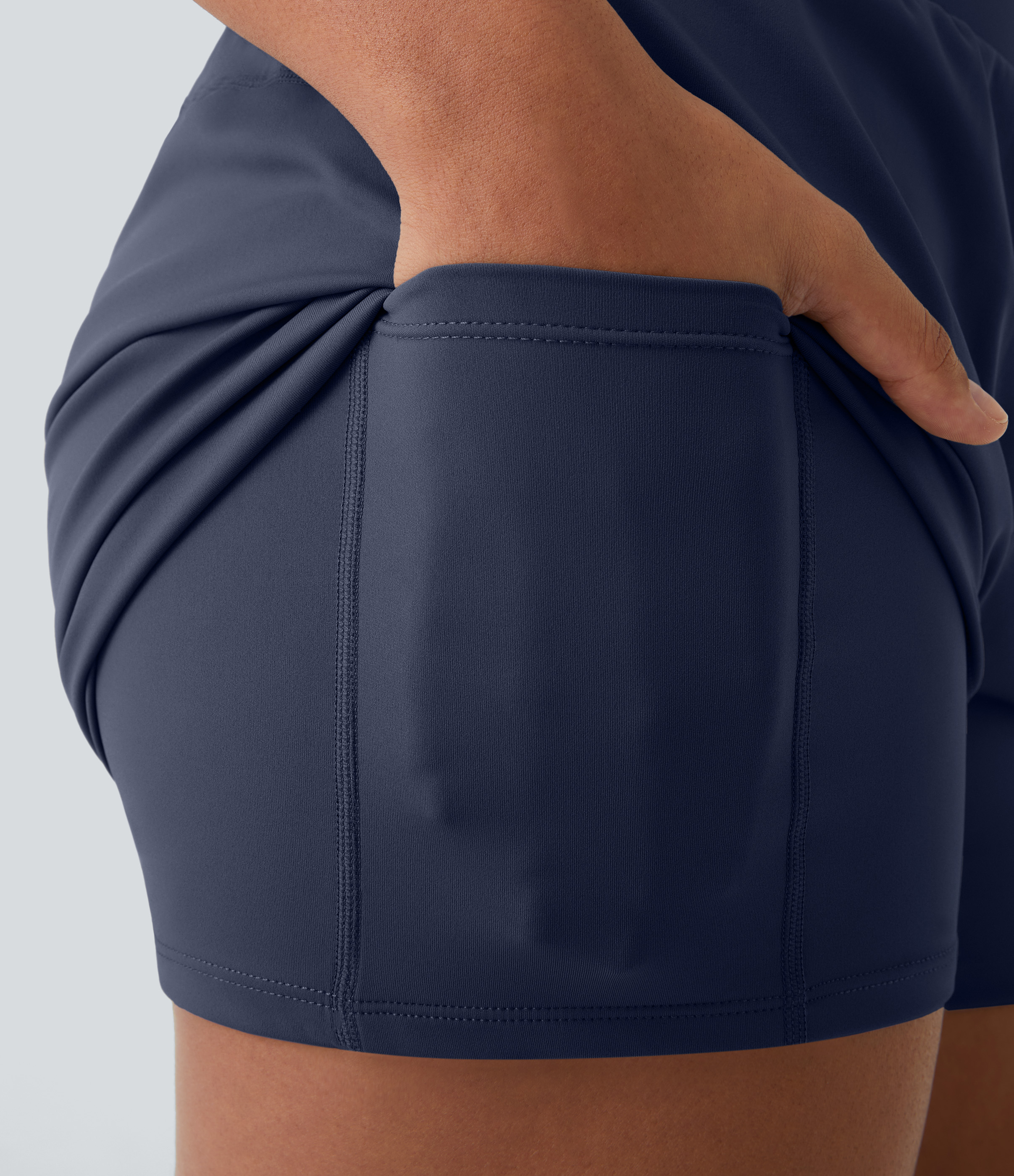 Halara High Waisted Crossover Side Pocket 2-in-1 Casual Shorts Gym Short - Mood Indigo - XS booty shorts compression shorts yoga shorts 