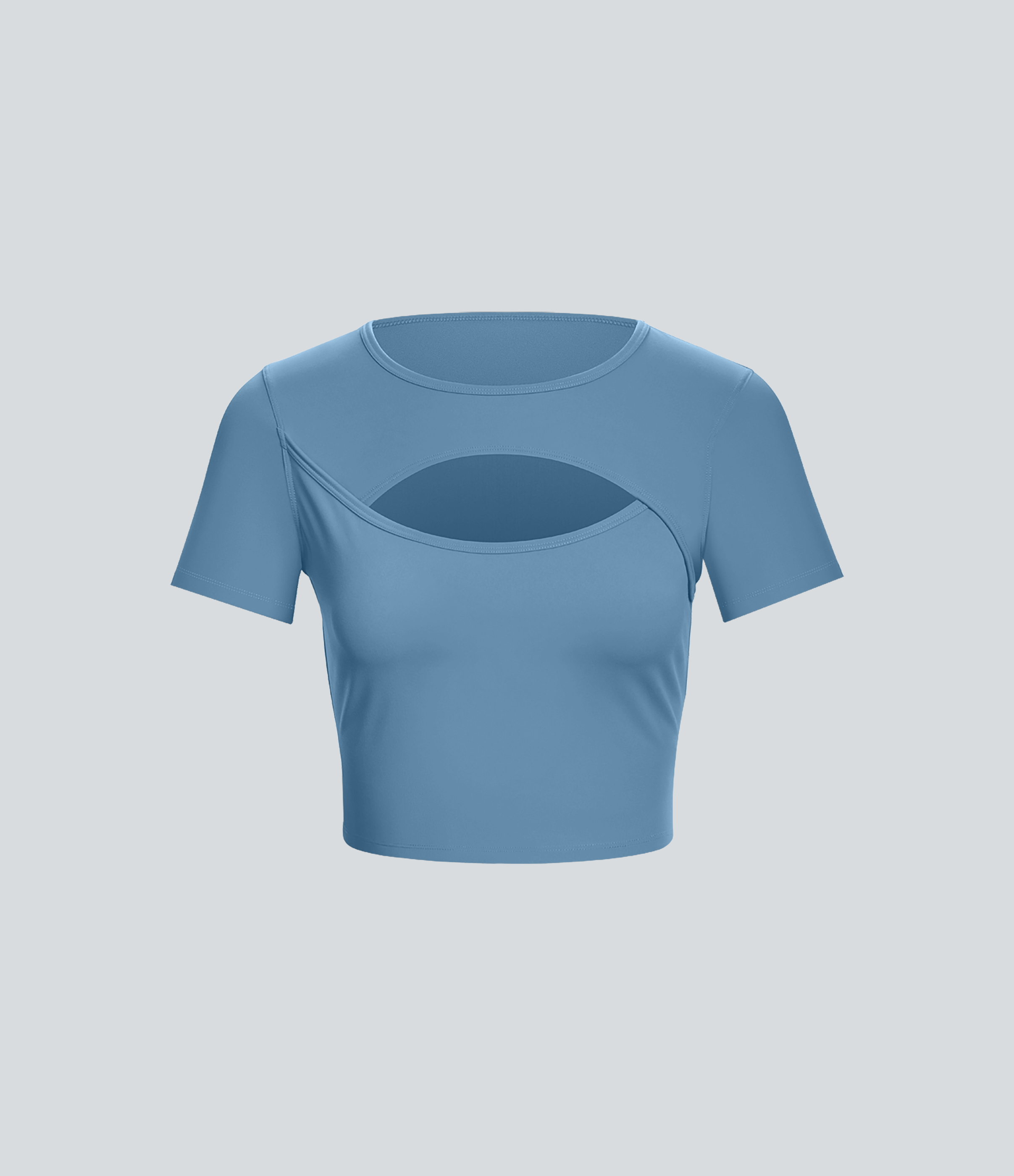 Halara Cloudfulв„ў Fabric Round Neck Cut Out Short Sleeve Cropped Barre Ballet Dance Sports Top  - Warm Mid Blue - M 