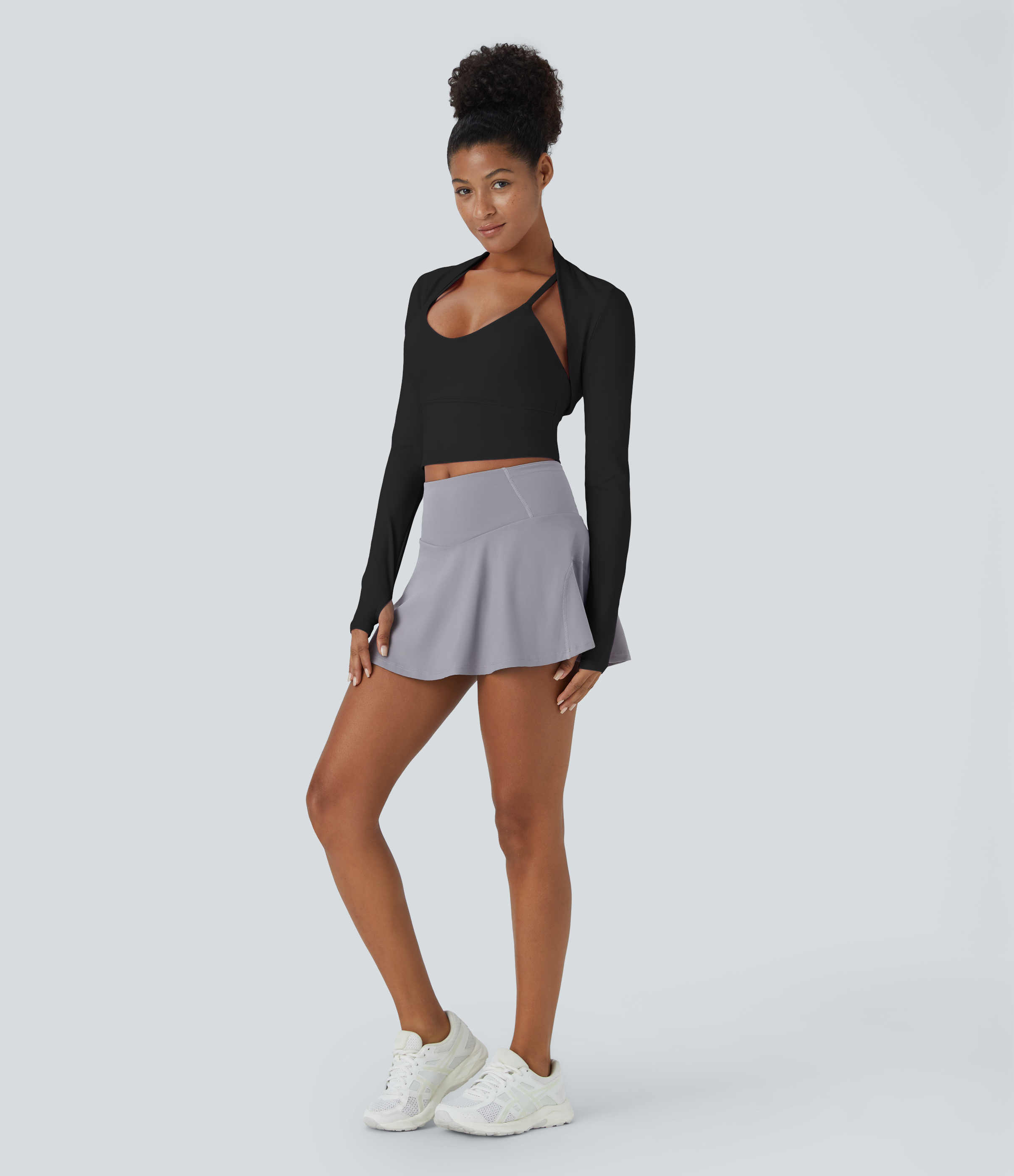 Halara Cloudfulв„ў Air Fabric Solid Thumb Hole Long Sleeve Cropped Cool Touch Golf Sports Top  - Black - XS 