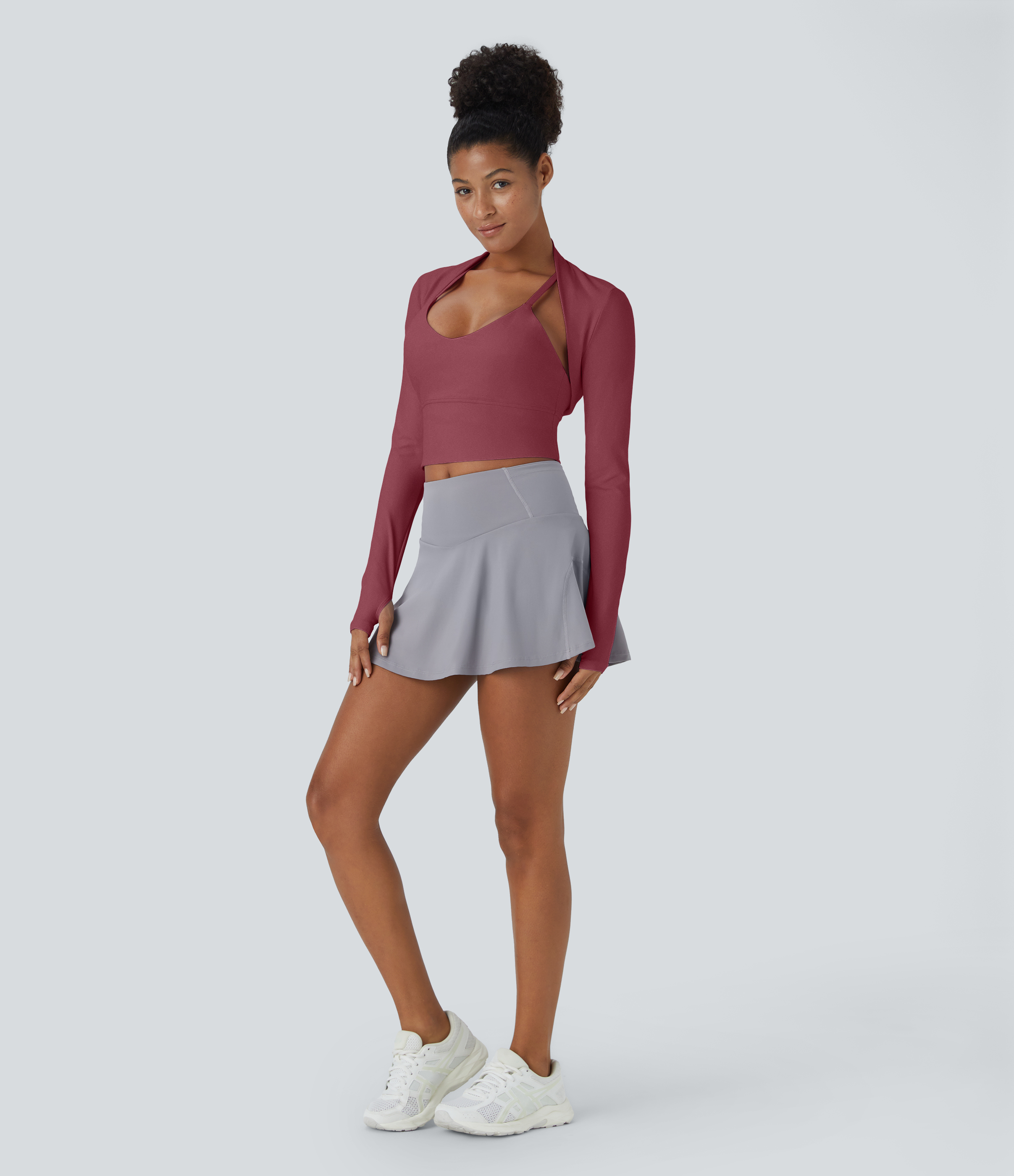 Halara Cloudfulв„ў Air Fabric Solid Thumb Hole Long Sleeve Cropped Cool Touch Golf Sports Top  - Cordovan - L 