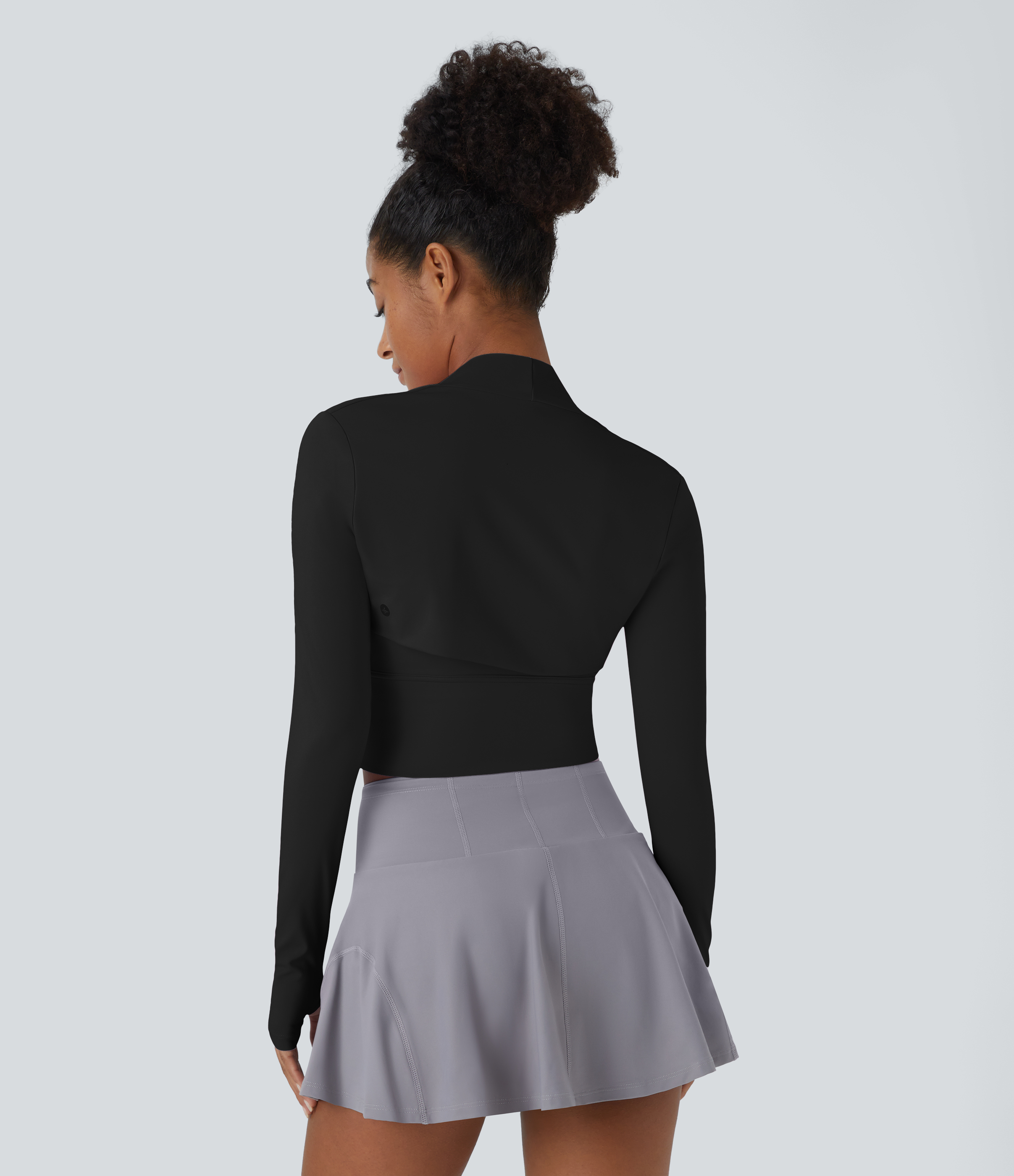 Halara Cloudfulв„ў Air Fabric Solid Thumb Hole Long Sleeve Cropped Cool Touch Golf Sports Top  - Black - XS 