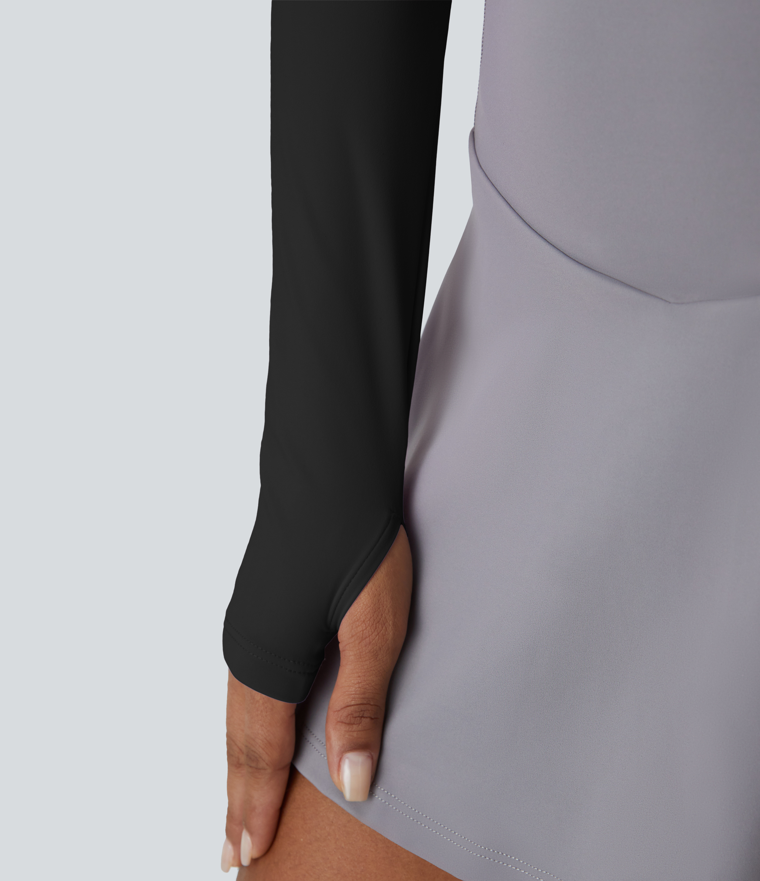 Halara Cloudfulв„ў Air Fabric Solid Thumb Hole Long Sleeve Cropped Cool Touch Golf Sports Top  - Black - XS 