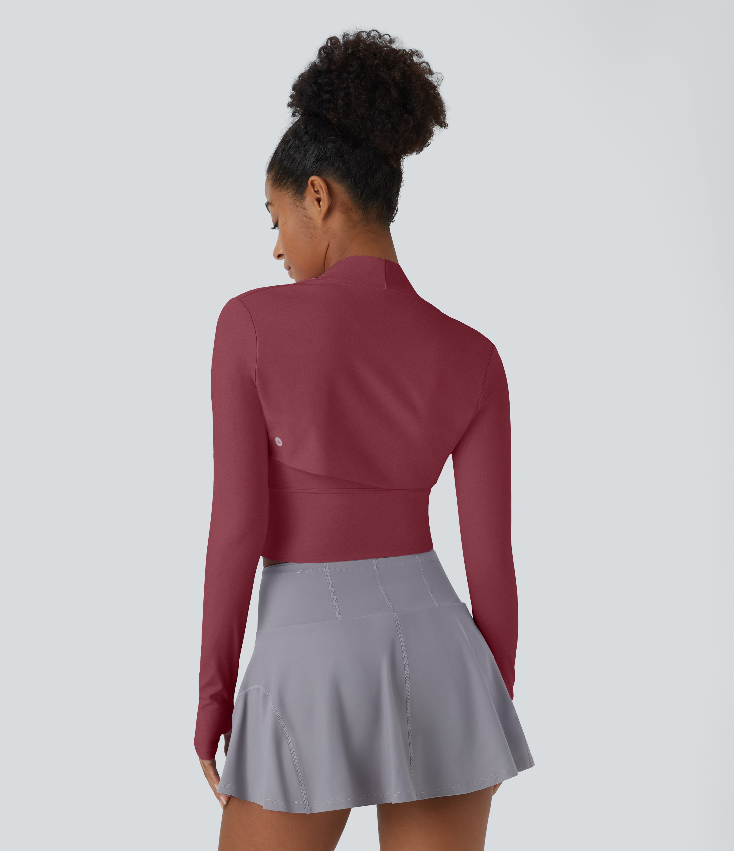 Halara Cloudfulв„ў Air Fabric Solid Thumb Hole Long Sleeve Cropped Cool Touch Golf Sports Top  - Cordovan - L 