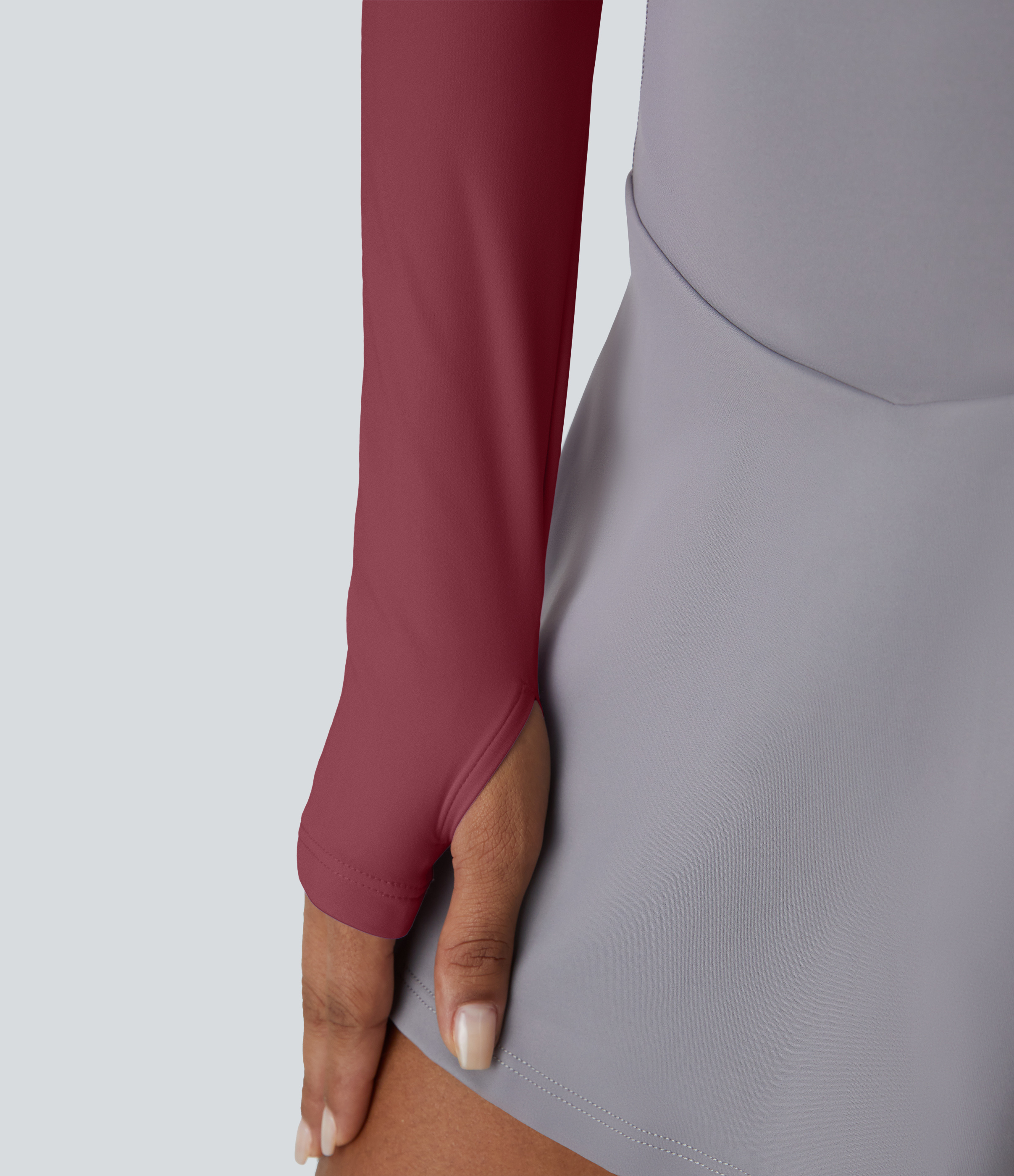 Halara Cloudfulв„ў Air Fabric Solid Thumb Hole Long Sleeve Cropped Cool Touch Golf Sports Top  - Cordovan - L 