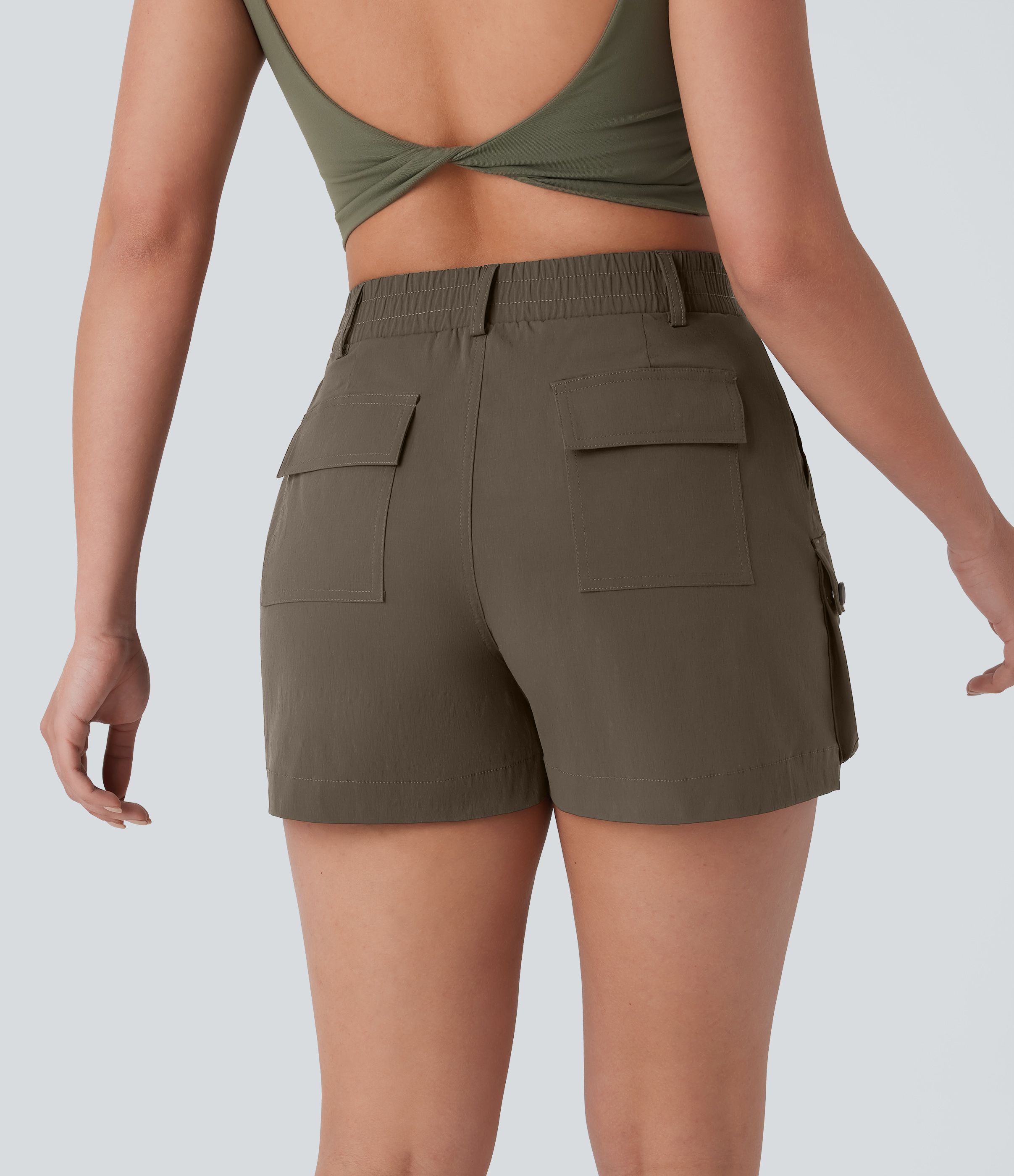 Halara Water Repellent High Waisted Zipper Multiple Pockets Ripstop Hiking Cargo Skort  - Twilight Green - XS(regular) 